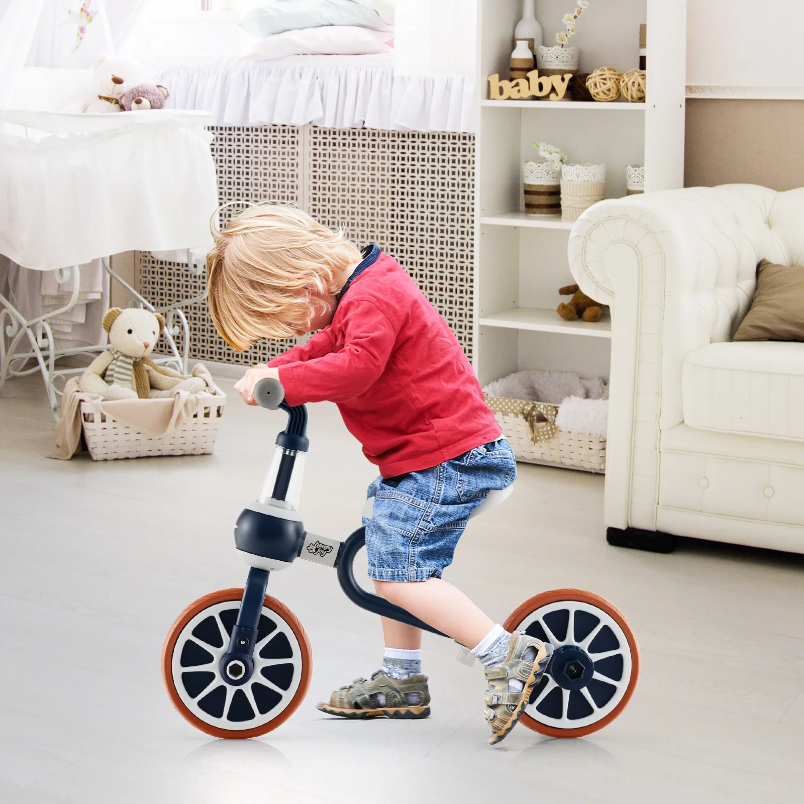 Infans 4 in 1 Kids Tricycles w/ Push Handle & Training Wheels Baby Balance Bike Navy