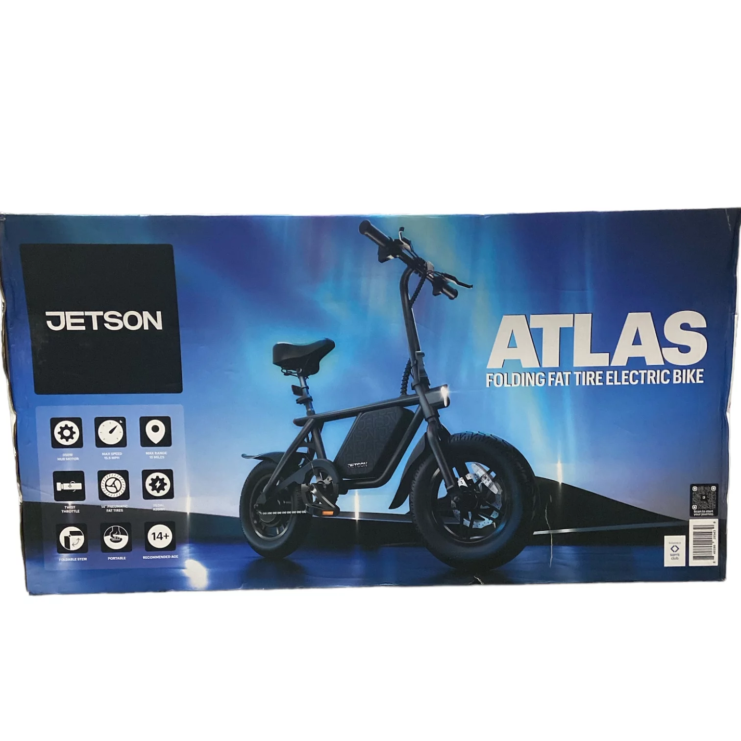 Jetson Atlas Fat Tire Electric, Pedal Asst, 15m range, 14″ Wheels, 20″ Bike