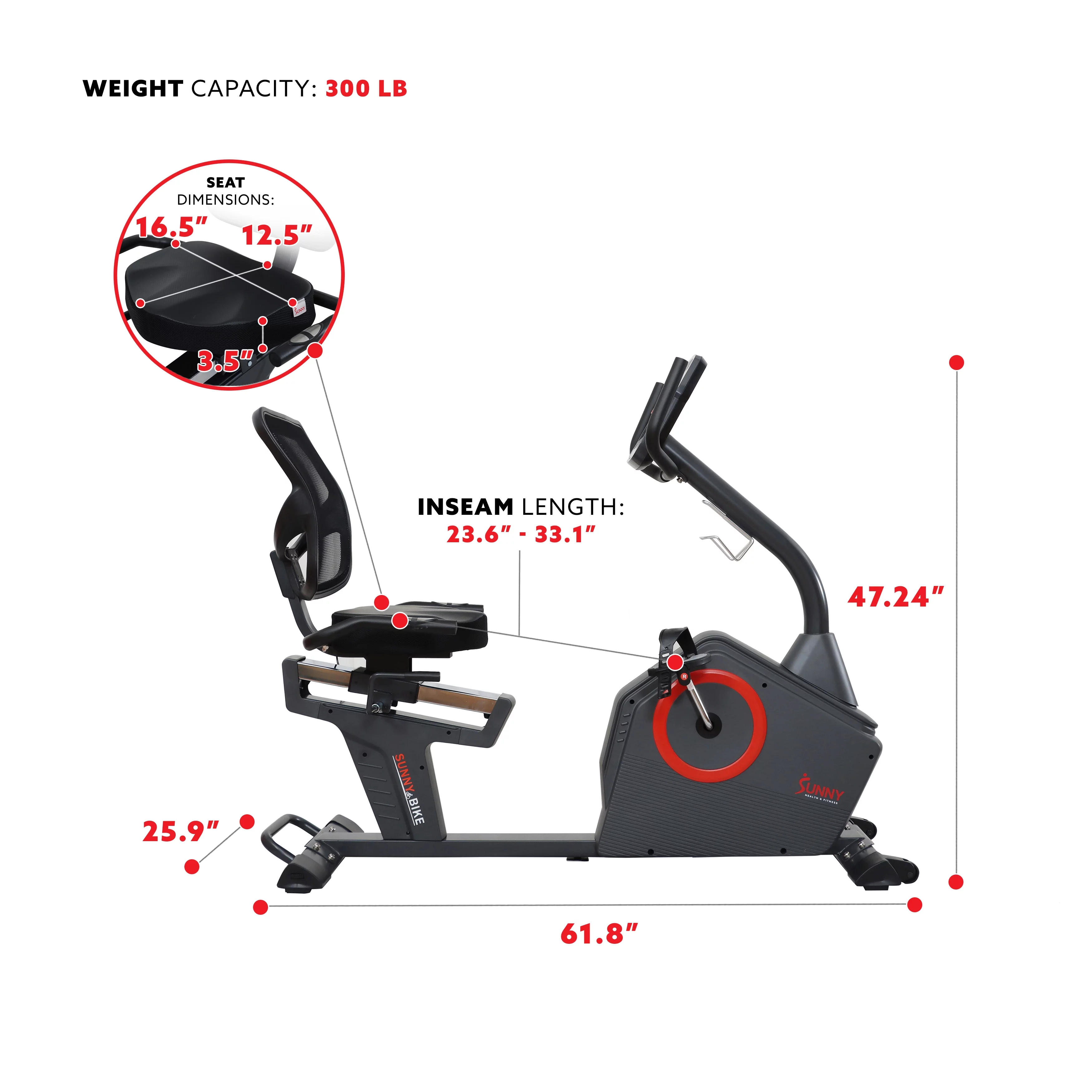 Sunny Health & Fitness Premium Magnetic Resistance Smart Recumbent Bike with Exclusive SunnyFit App Enhanced Bluetooth Connectivity – SF-RB4850SMART