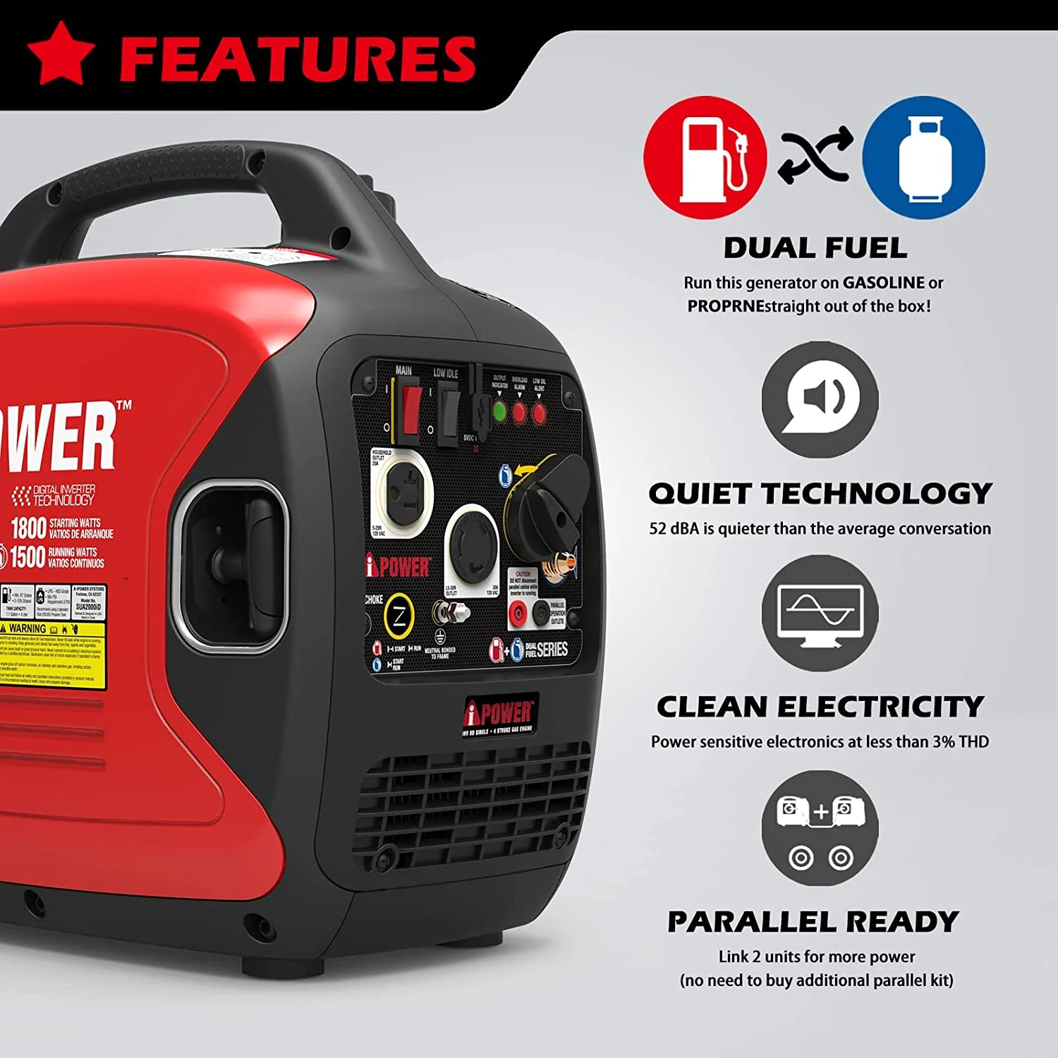 A-IPower 2000 Watt Dual Fuel Power Inverter