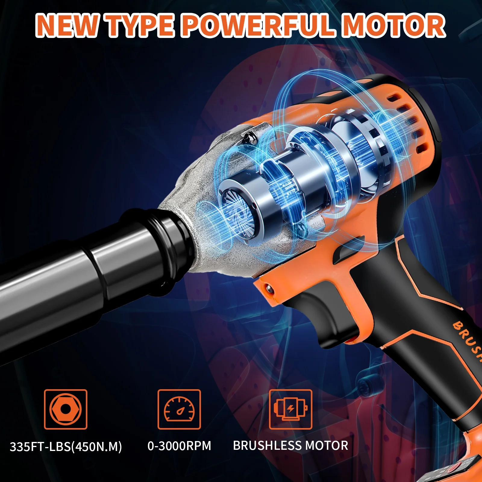 Cordless Impact Wrench, UNTIMATY 1/2 inch  Brushless Impact Gun, Max Torque 350 Ft-lbs??450N.m?? Impact Wrench with 20V Brushless Motor, with 3.0Ah Li-ion Battery & 7 Sockets