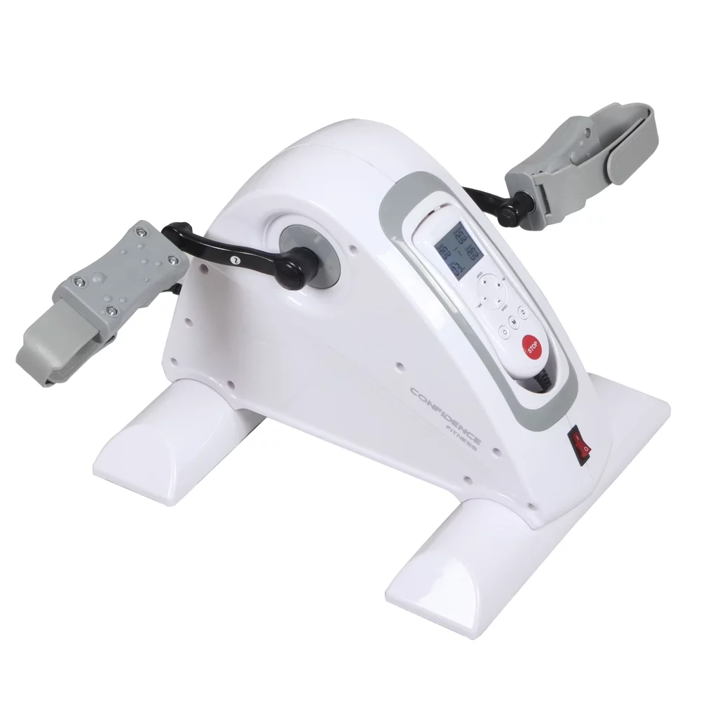 Confidence Fitness Motorized Electric Mini Exercise Bike V2 / Pedal Exerciser – White/Grey