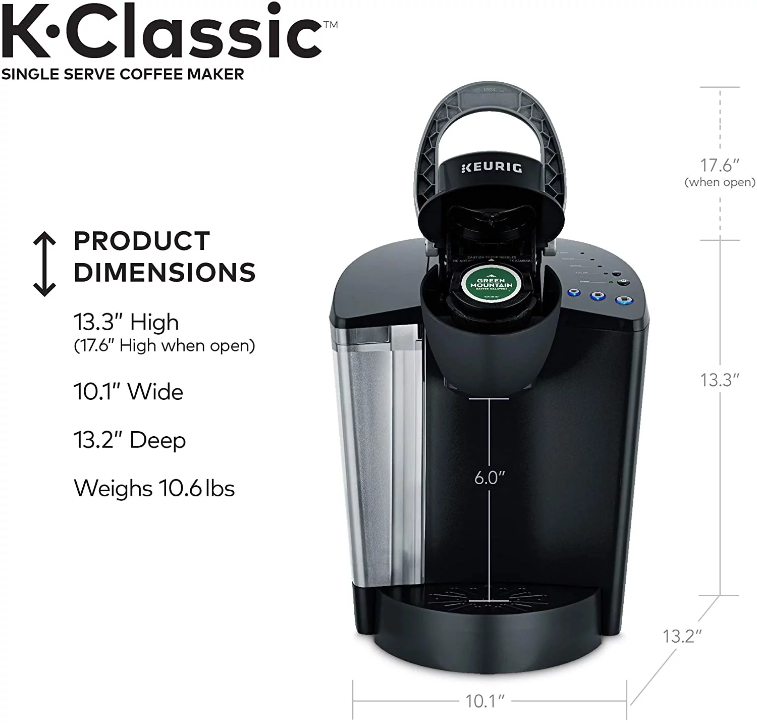 Keurig K-Classic Single Serve K-Cup Pod Coffee Maker, Black