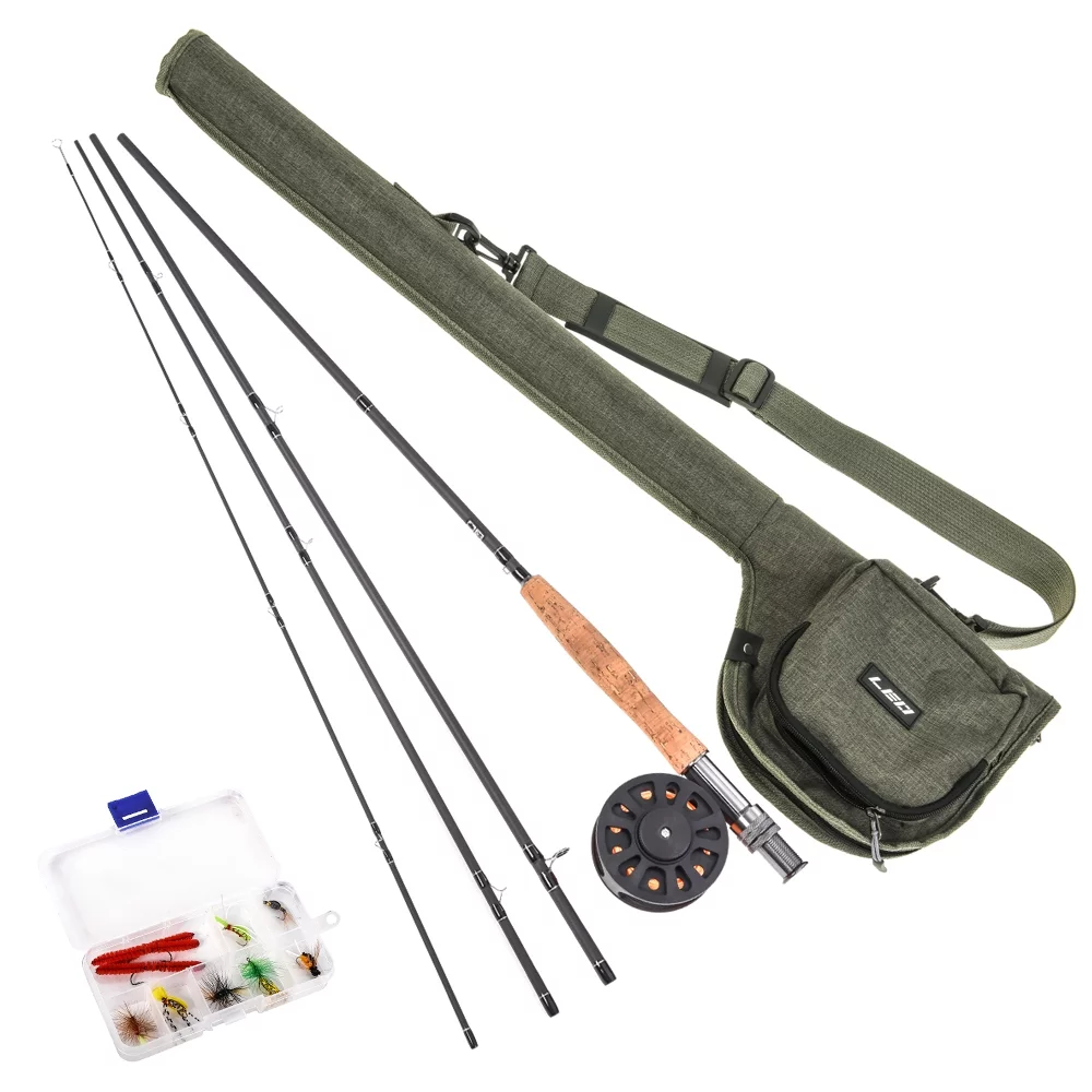 Leo 9′ Fly Fishing Rod and Reel Combo with Carry Bag 10 Flies Complete Starter Package Fly Fishing Kit