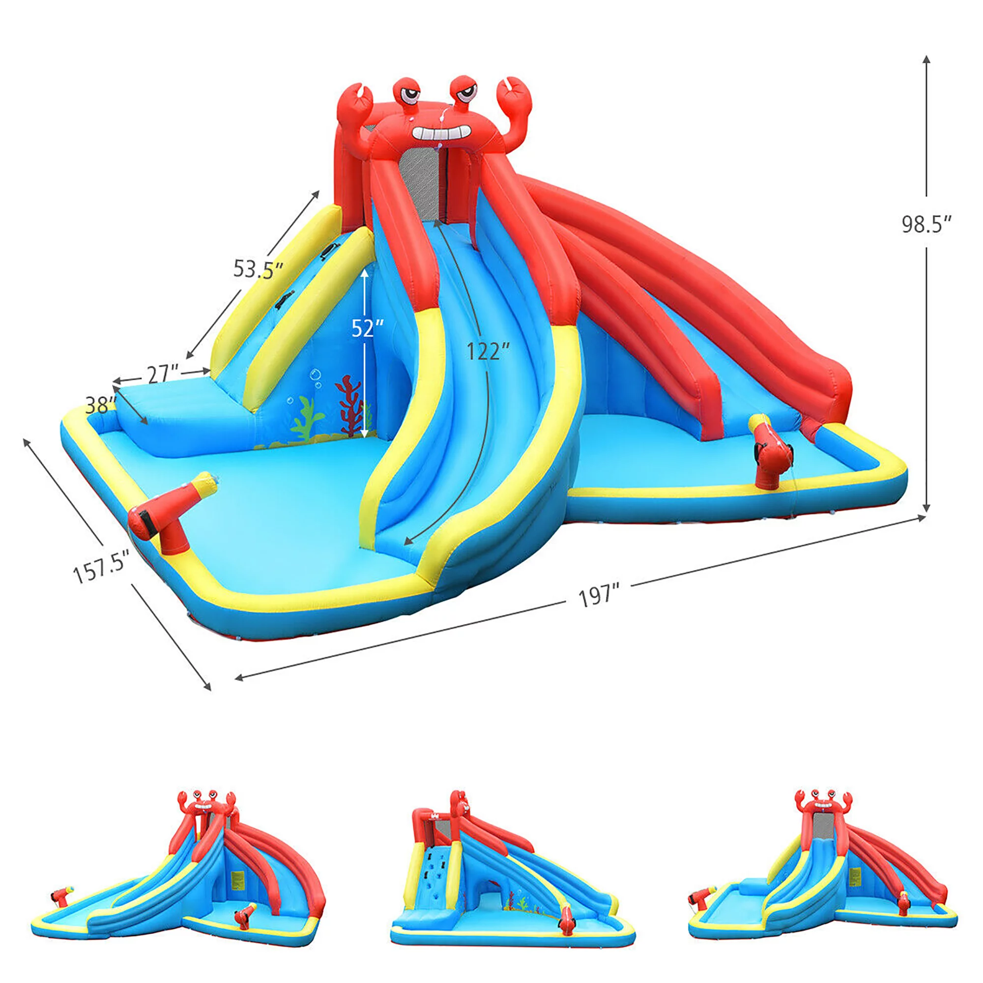 Costway Inflatable Water Slide Crab Dual Slide Bounce House Splash Pool W/ 950W Blower