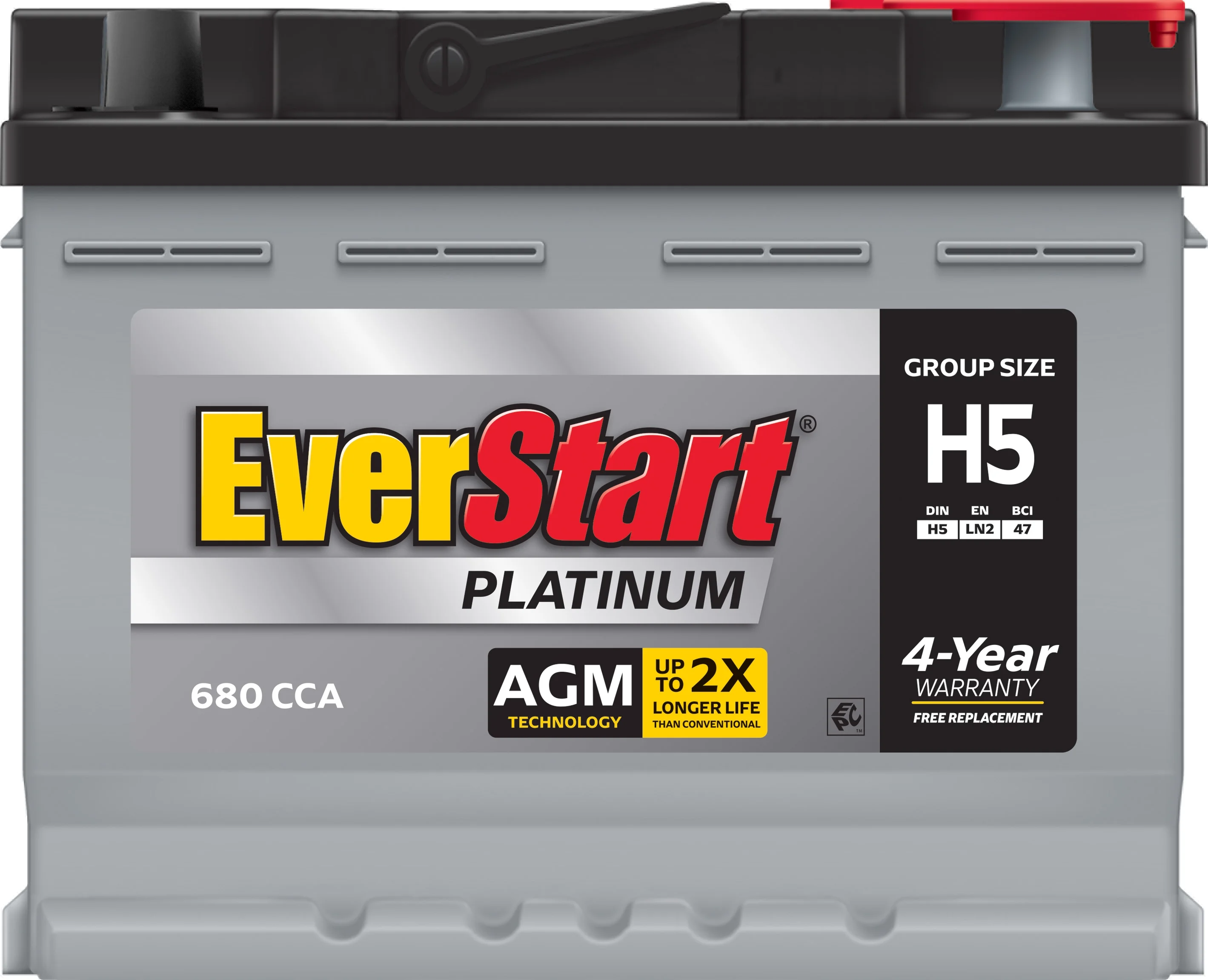 EverStart Platinum BOXED AGM Automotive Battery, Group Size H5 / LN2 / 47 12 Volt, 680 CCA