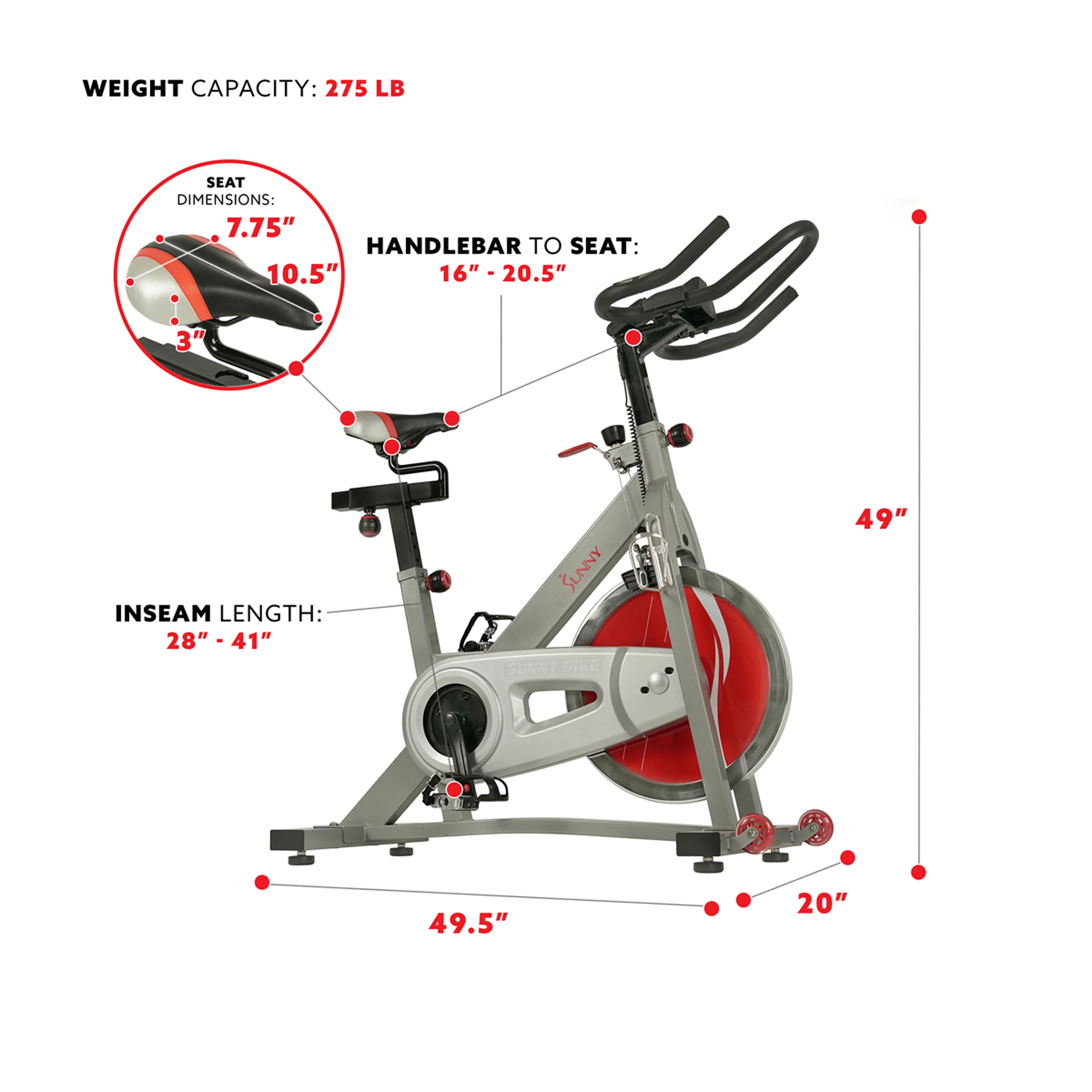 Sunny Health & Fitness Stationary Belt Drive Pro II Indoor Cycling Exercise Bike w/ 40 lb Flywheel, Home Cardio Workout, SF-B1995