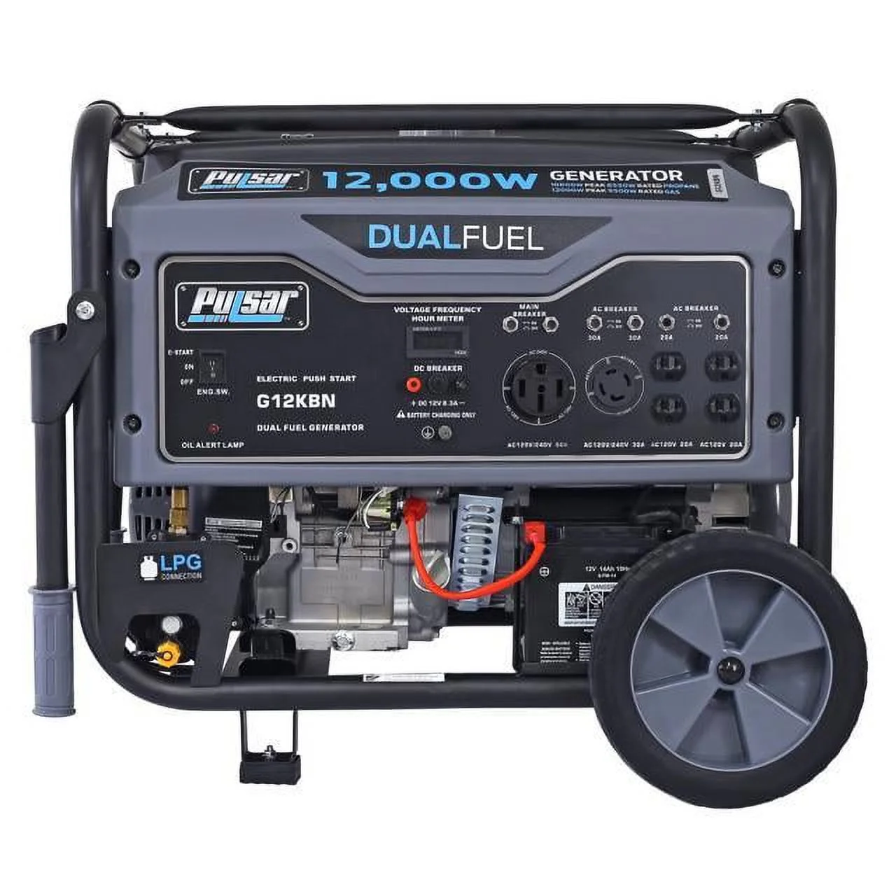 Pulsar 12,000W Dual Fuel Portable Generator in Space Gray with Electric Start, G12KBN