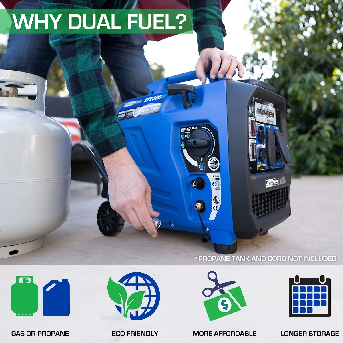 DuroMax XP2300iH 2,300 Watt Portable Dual Fuel Inverter Generator with CO Alert