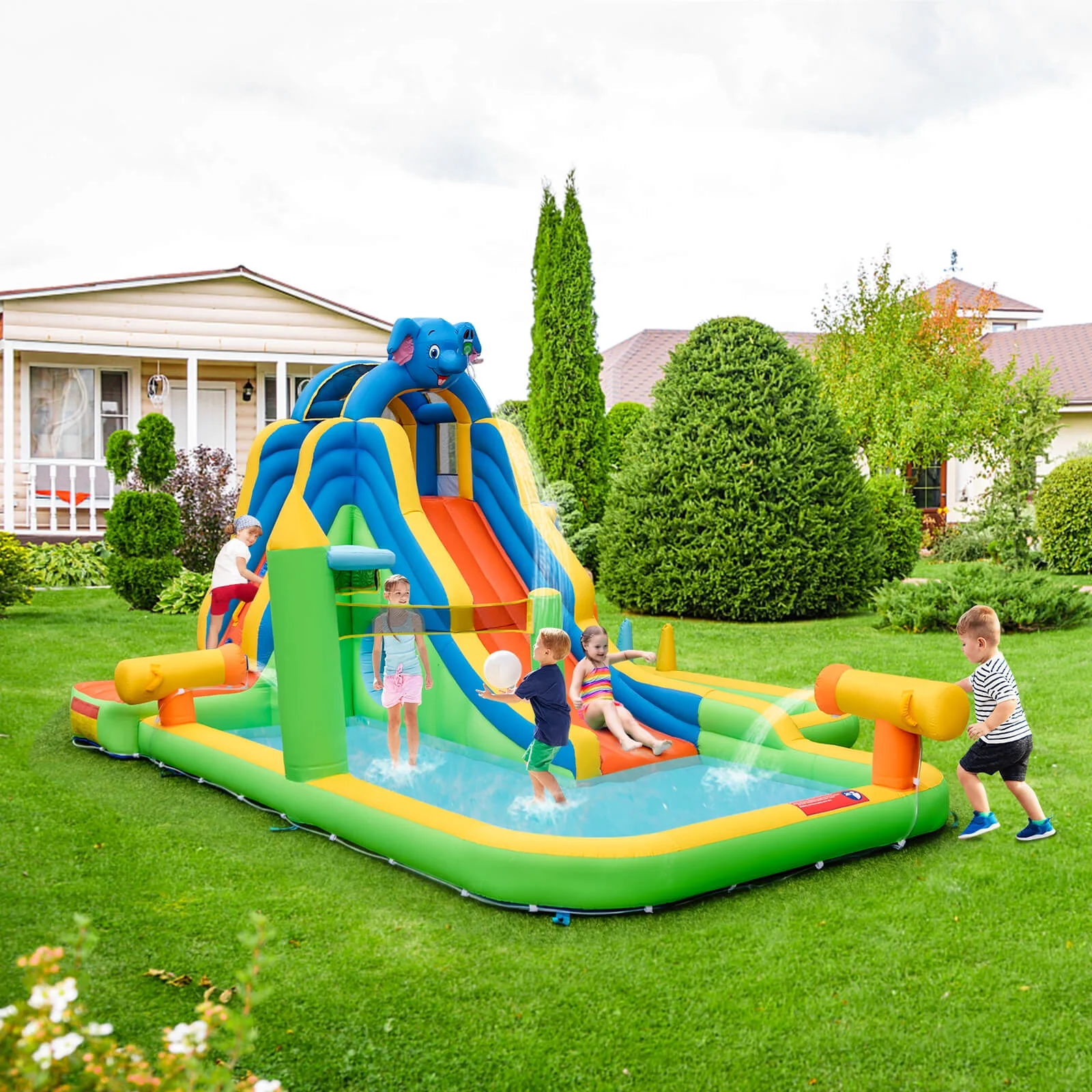 Infans Inflatable Water Slide Giant Water Park for Kids Backyard Fun with 950W Blower