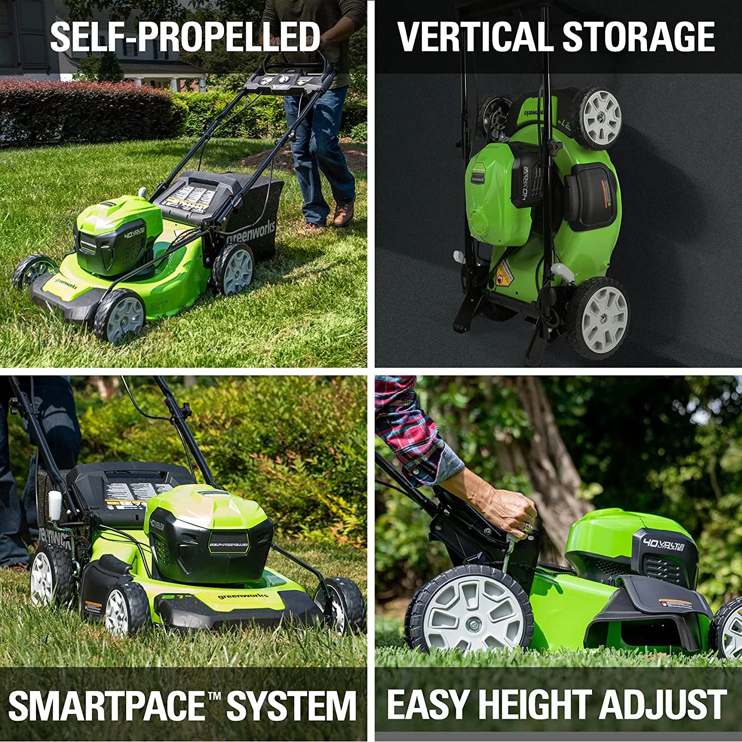 Greenworks 40V 21″ Brushless (Smart Pace) Self-Propelled Lawn Mower, 2 x 4Ah USB (Power Bank) Batteries and Charger Included MO 21″ Mower (2 x 4.0Ah)