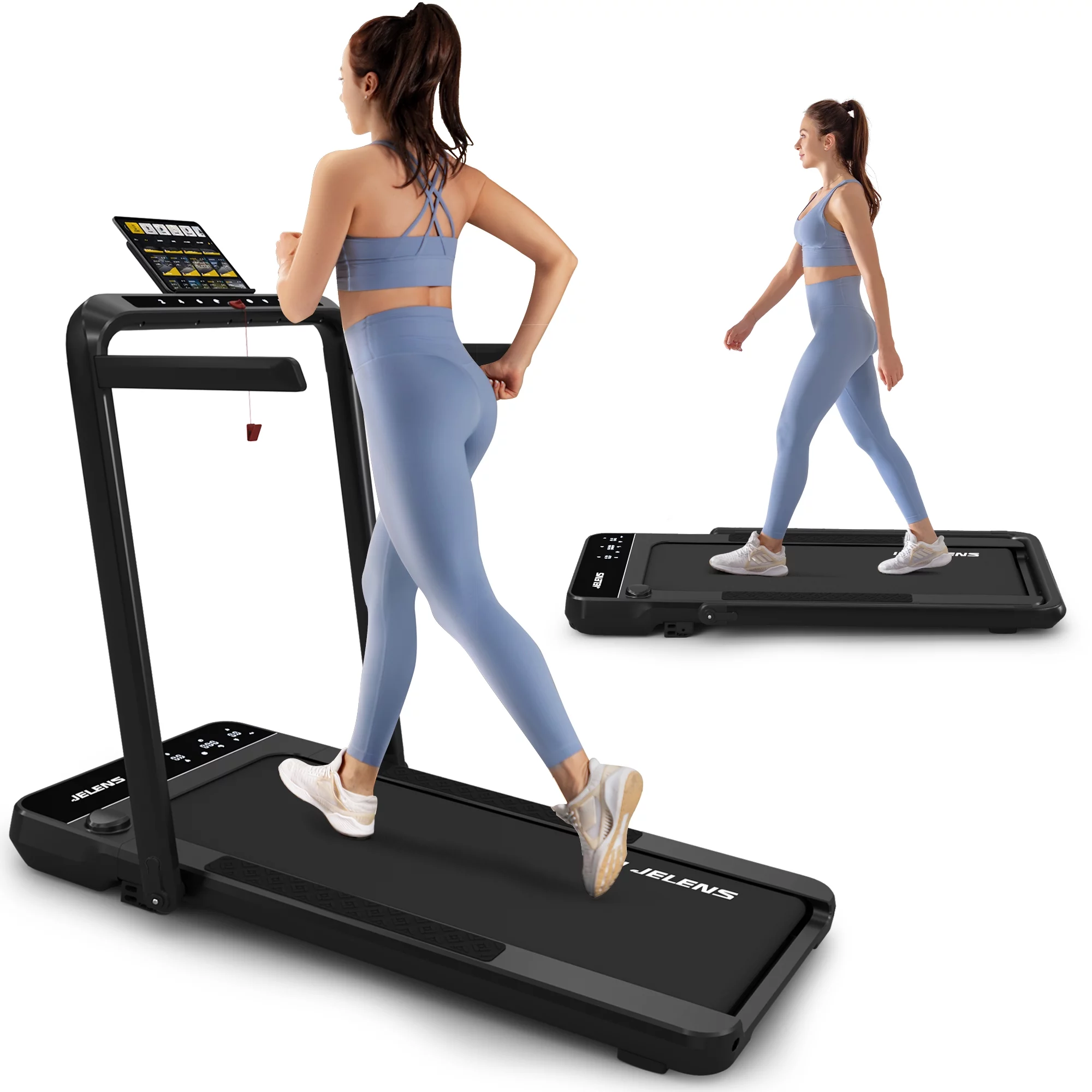 JELENS 2 in 1 Incline Treadmill Under Desk Walking Pad 2.5HP Home Folding Treadmills with Gesture Sensing Control, Walking Machine for Office with Led Display