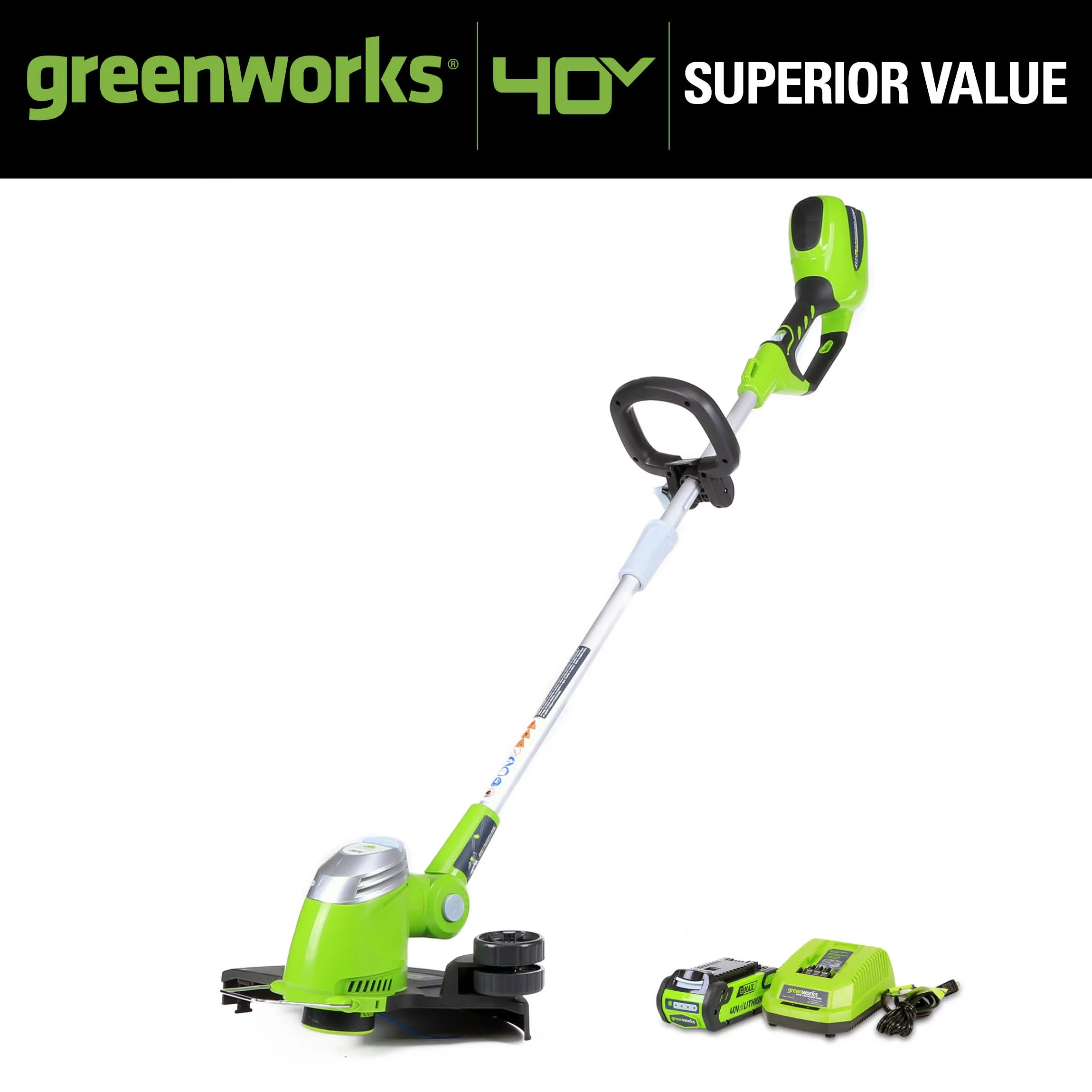 Greenworks 40V 13″ Cordless String Trimmer/Edger with 2.0 Ah Battery & Charger 21302