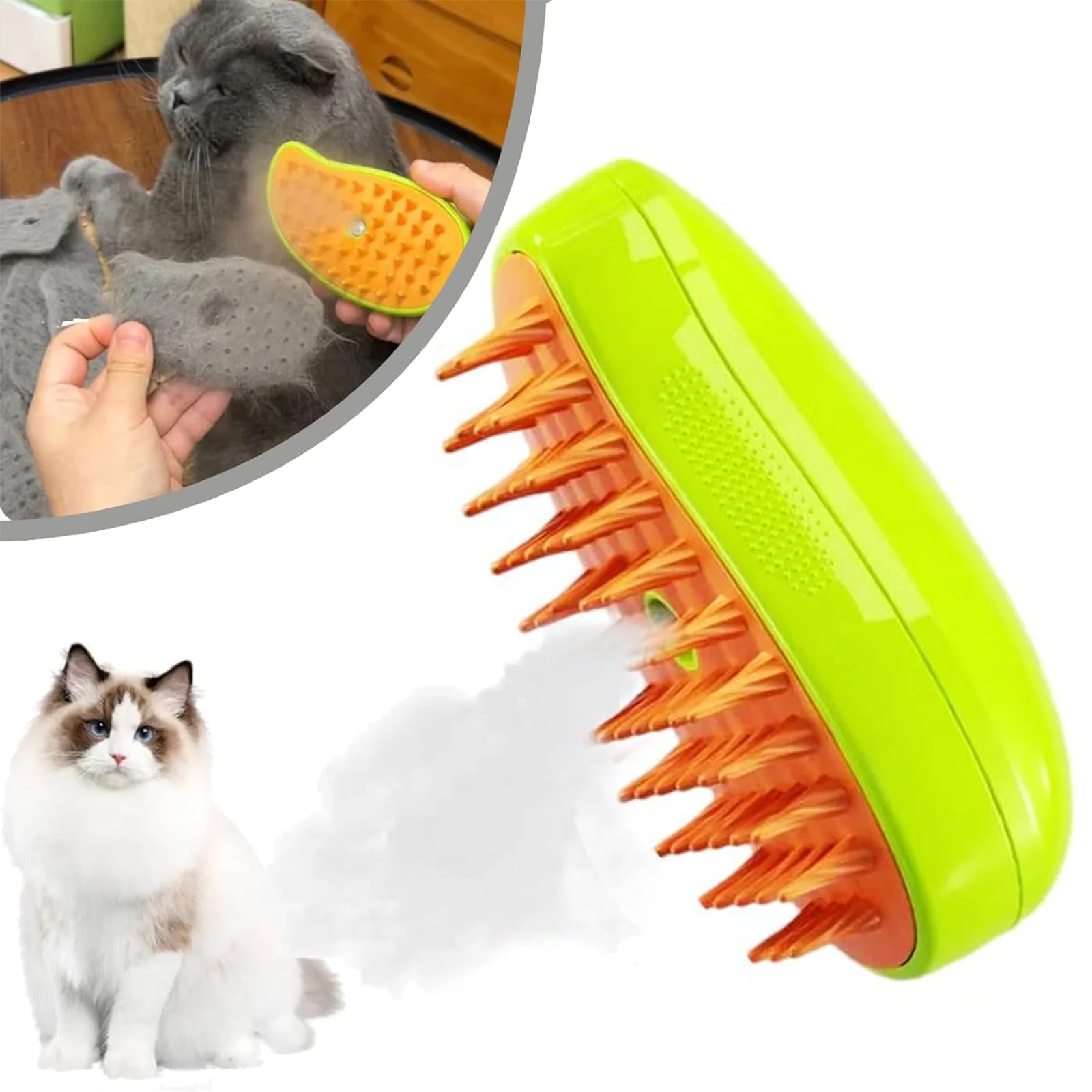 HYEASTR Spray Cat Brush for Shedding 3 in 1 Cat Steamy Brush with Water Tank Steamy Cat Brush with USB Rechargeable Efficient Cat Steam Brush for Massage & Removing Tangled Loose Hair – Green