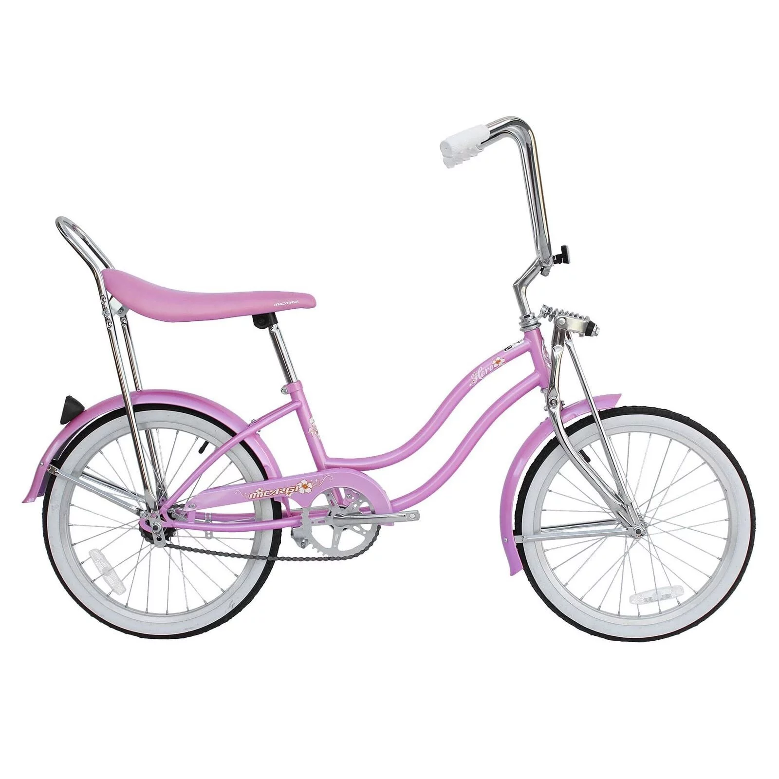 Micargi HERO 20″ Beach Cruiser Coaster Brake Single Speed with Banana Seat Stainless Steel Spokes One Piece Crank Alloy Rims 36H Color: Pink