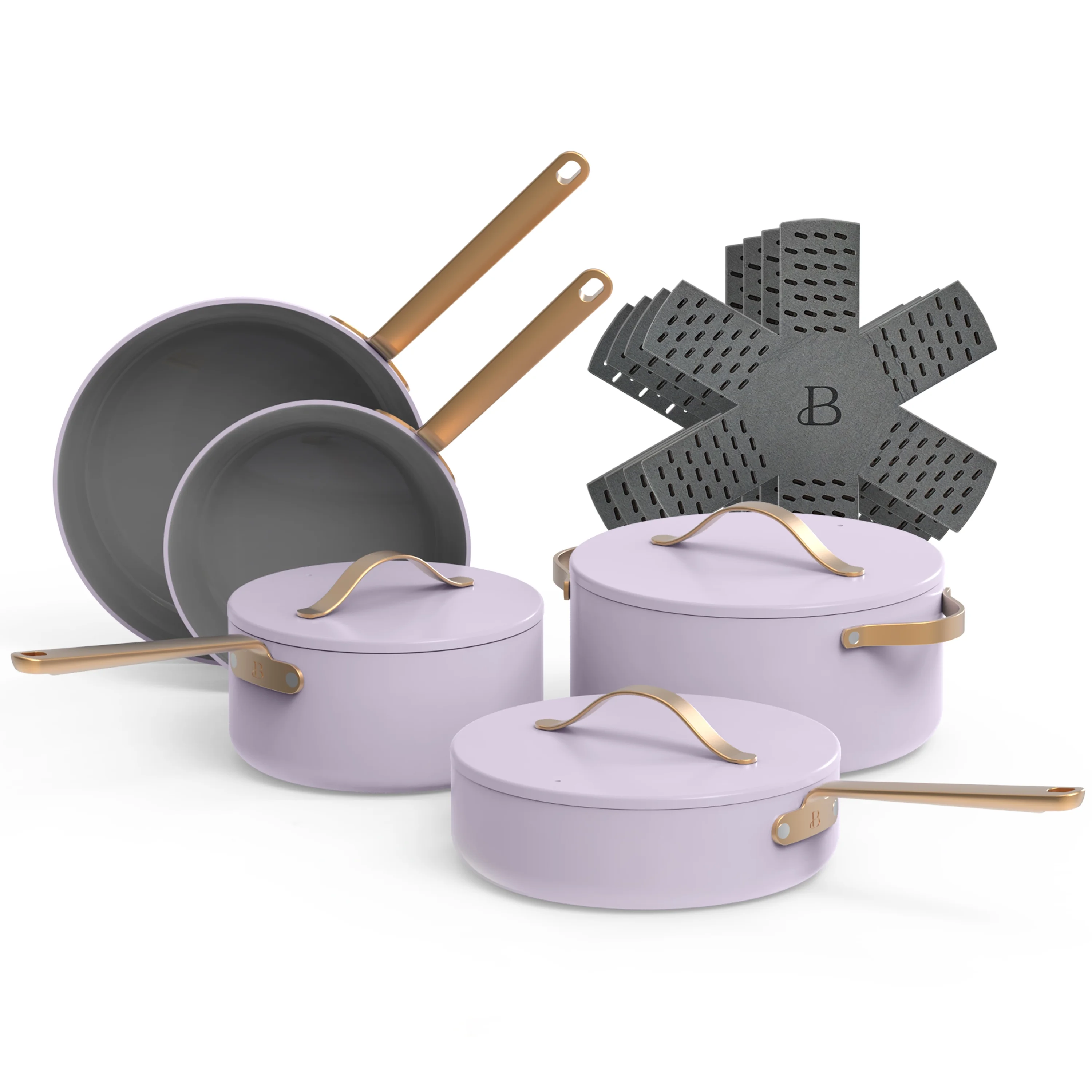 Beautiful 12pc Ceramic Non-Stick Cookware Set, Black Sesame by Drew Barrymore