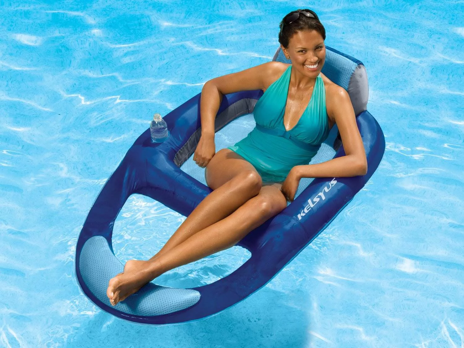 Kelsyus Floating Pool Lounger Inflatable Chair w/ Cup Holder, Blue