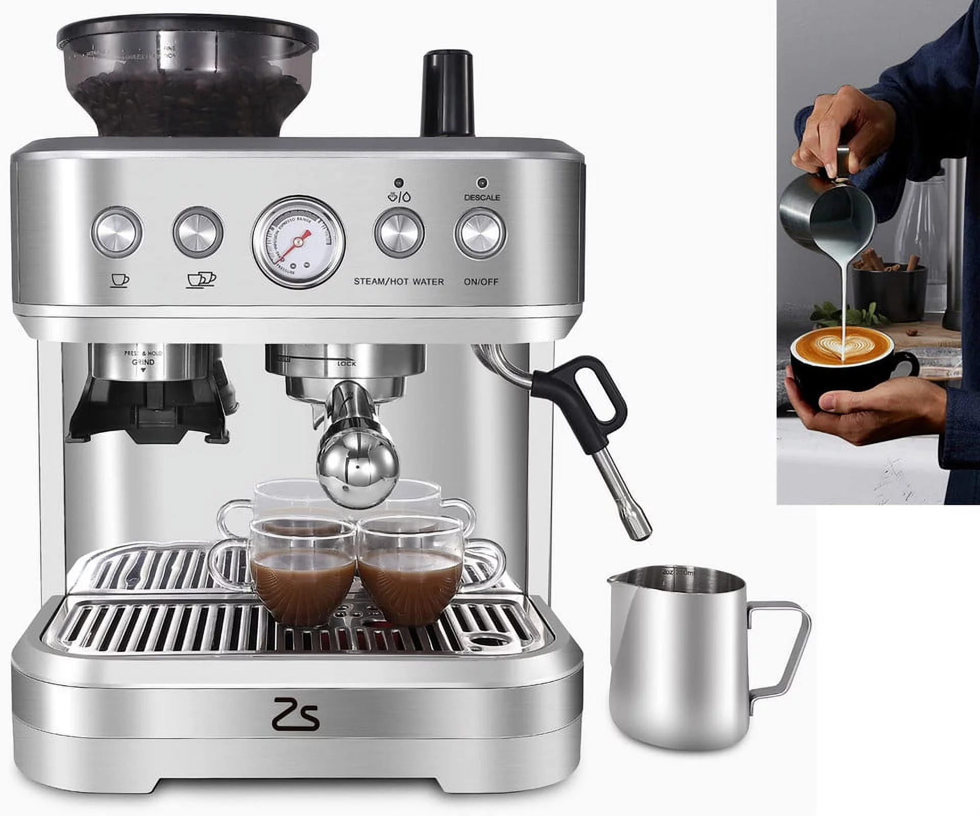 Soonbuy 15Bar Espresso Coffee Machine, Cappuccino and Latte, Stainless Steel