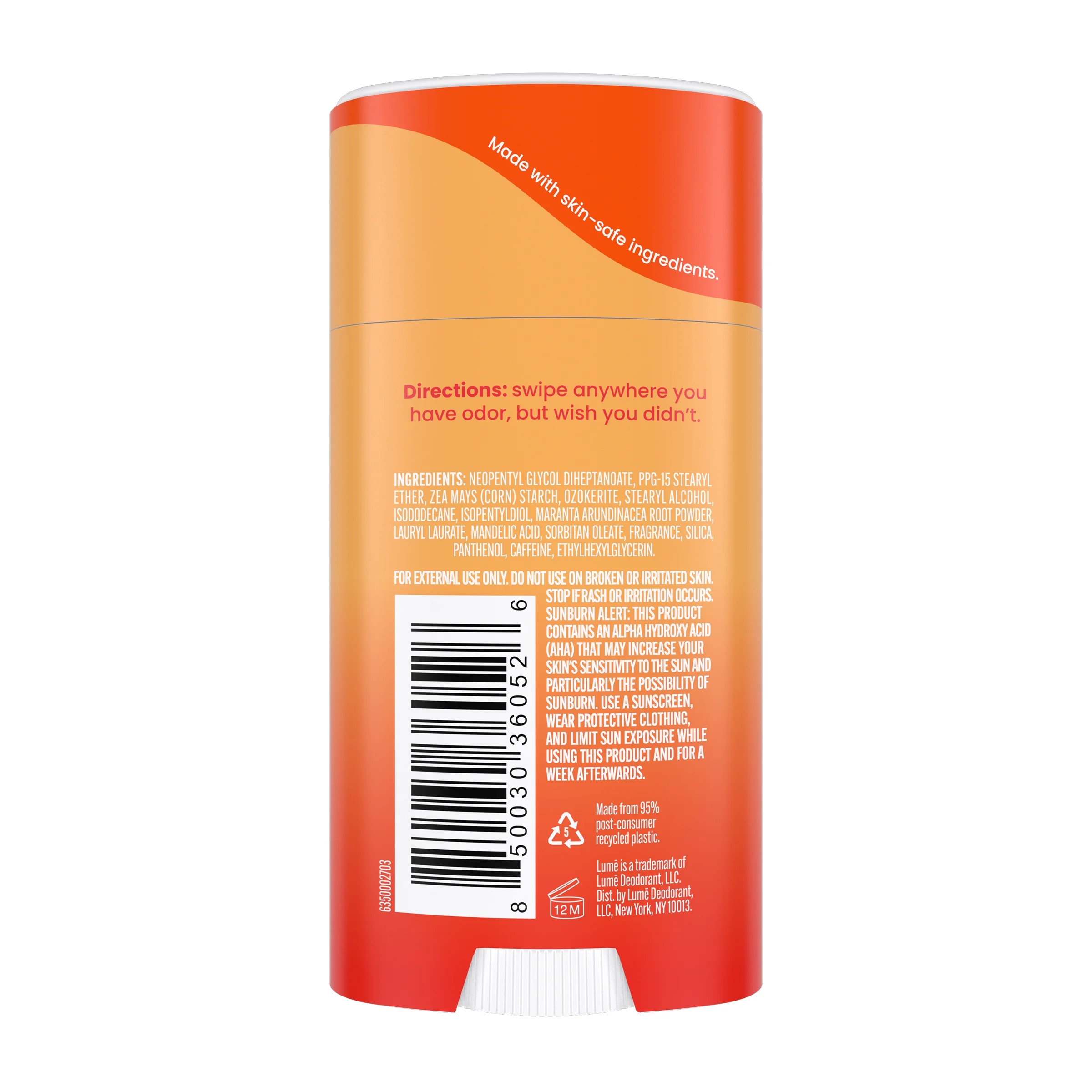 Lume Whole Body Deodorant – Smooth Solid Stick – Clean Tangerine – 2.6oz