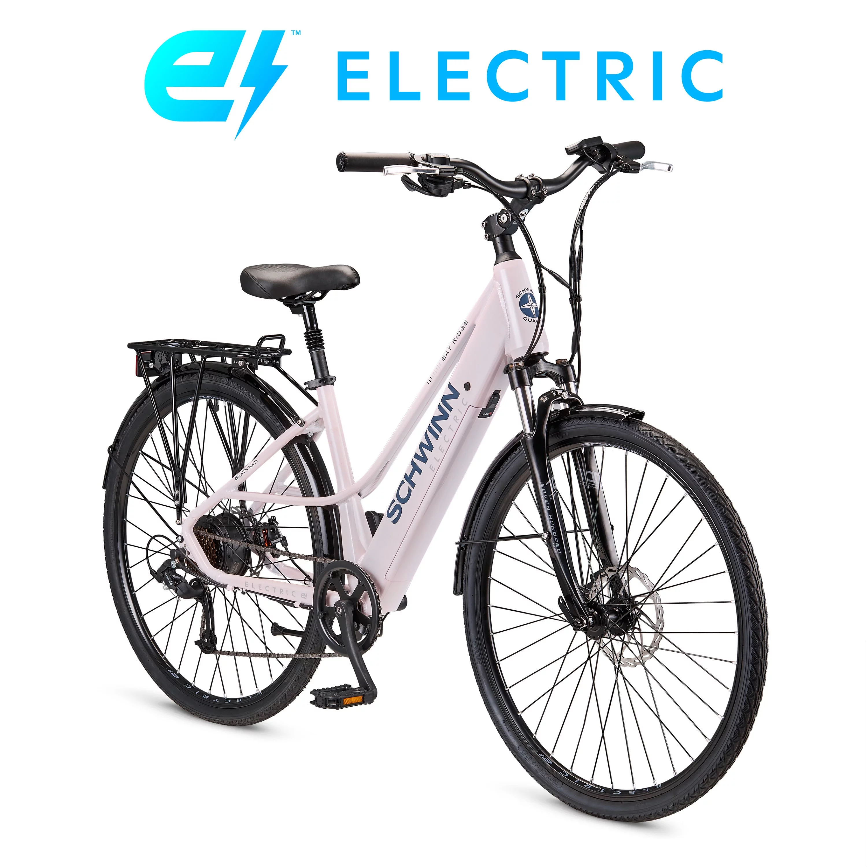 Schwinn 700c Bay Ridge Hybrid Electric Bike for Adults, 7 Speeds, 250w Ebike Motor, Gray