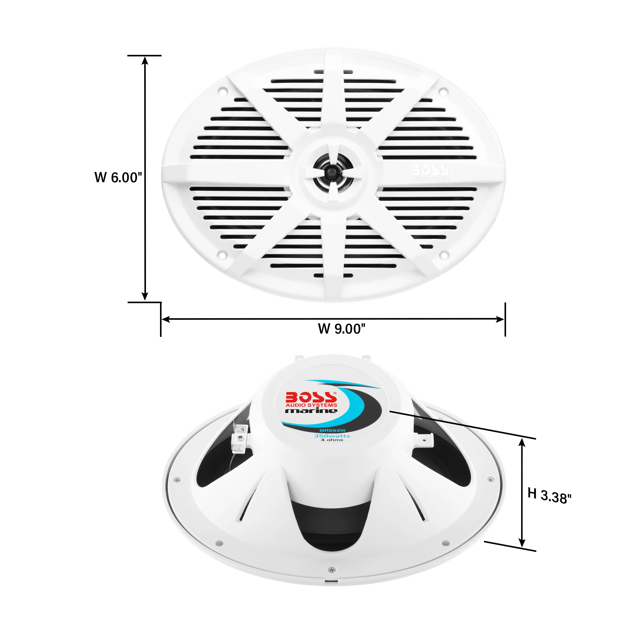 BOSS Audio Systems MR692W 6 x 9 Inch Marine Stereo Speakers – 350 Watts Max, 2 Way, Full Range Audio, Tweeters, Weatherproof, Sold in Pairs