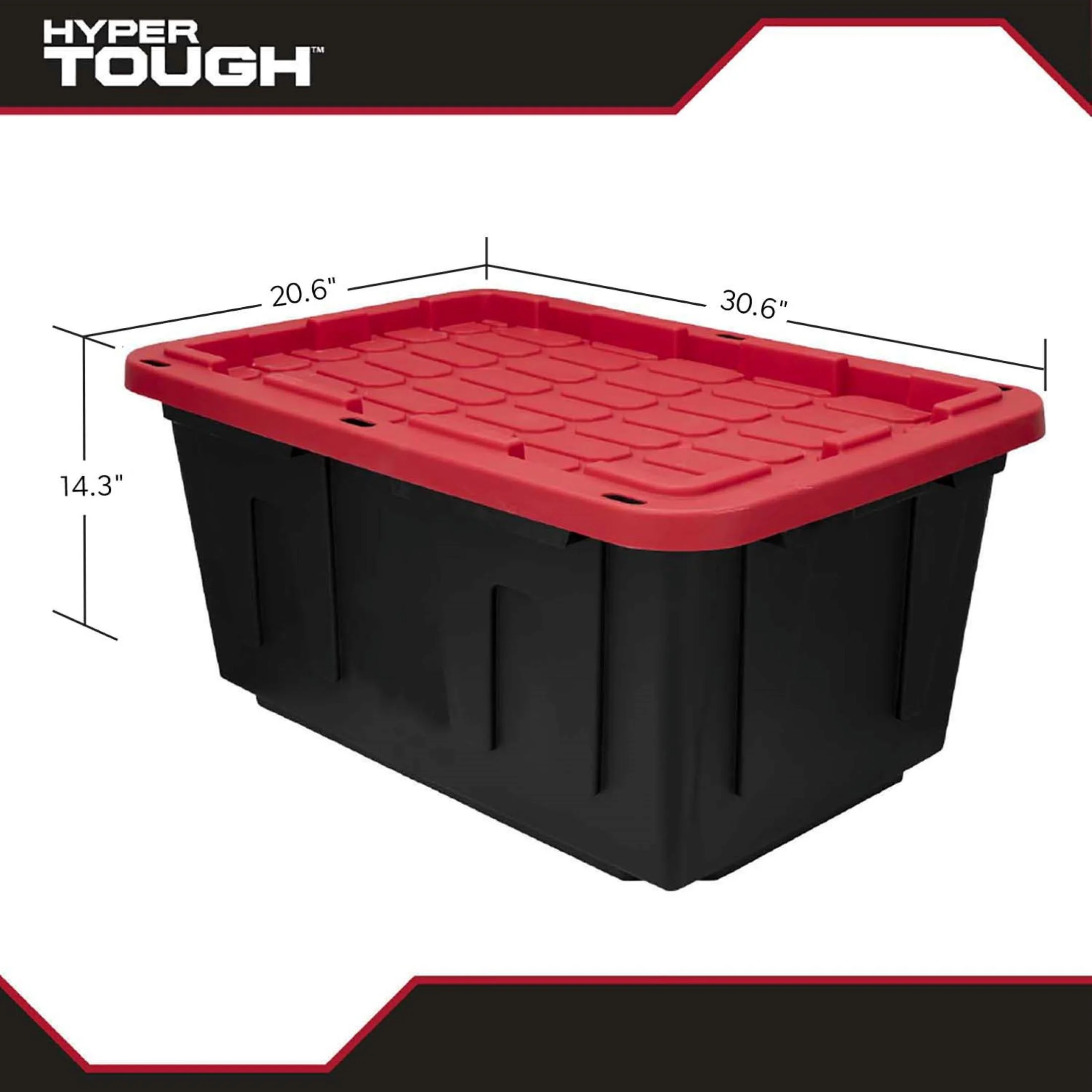 Hyper Tough 27 Gallon Snap Lid Plastic Storage Bin Container, Black with Red Lid