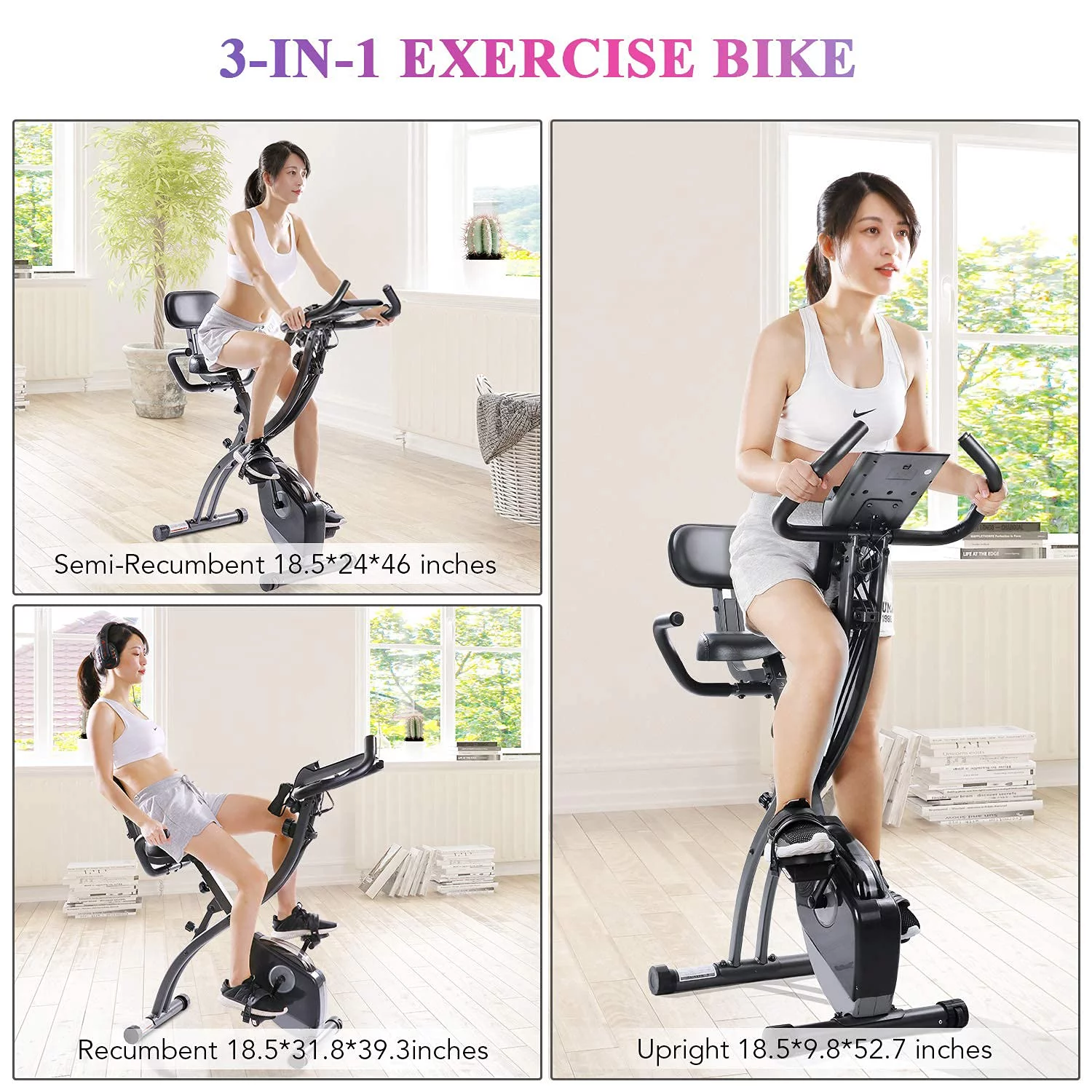 Folding Exercise Bike Magnetic Upright Bike with Pulse Sensor LCD Monitor Indoor Cycling Stationary Exercise Bike Perfect for Home Use