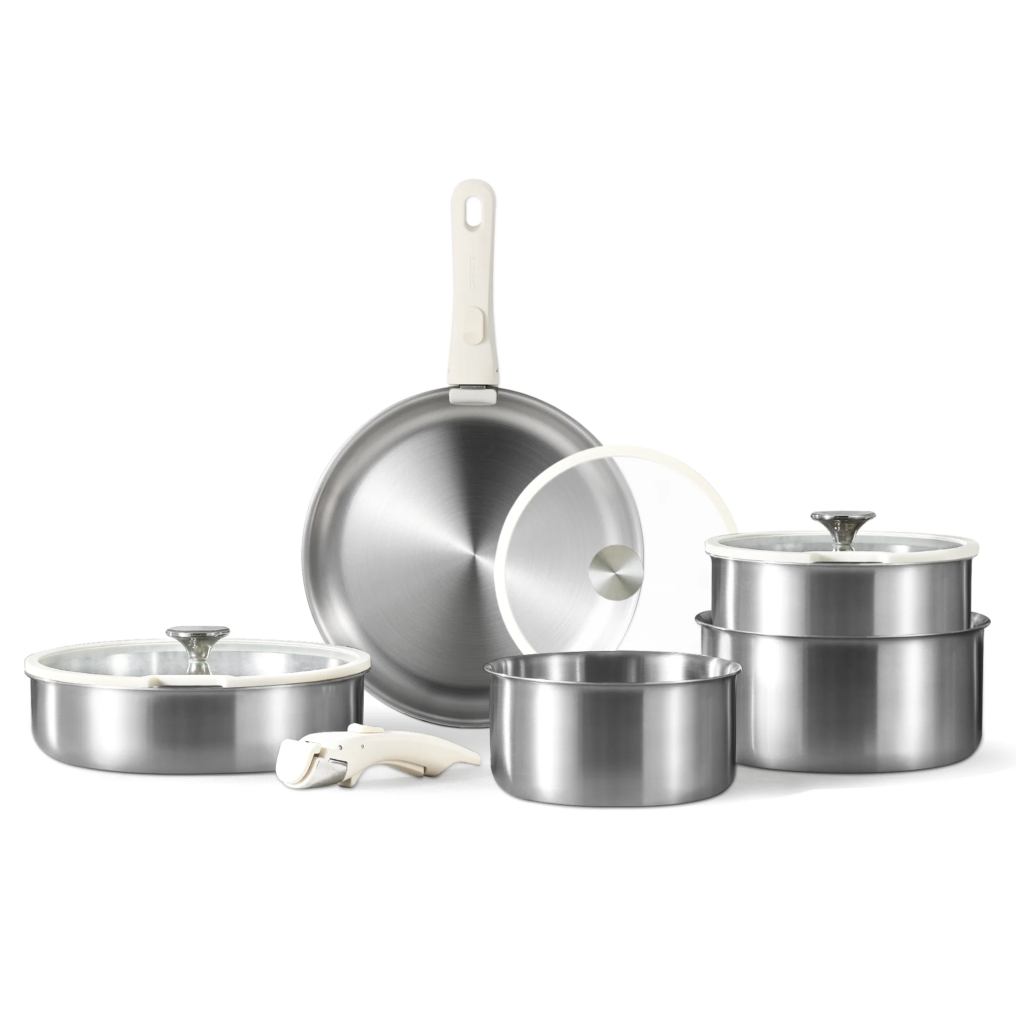 Carote Nonstick Cookware Sets, 5 Pcs Granite Non Stick Pots and Pans Set with Removable Handle