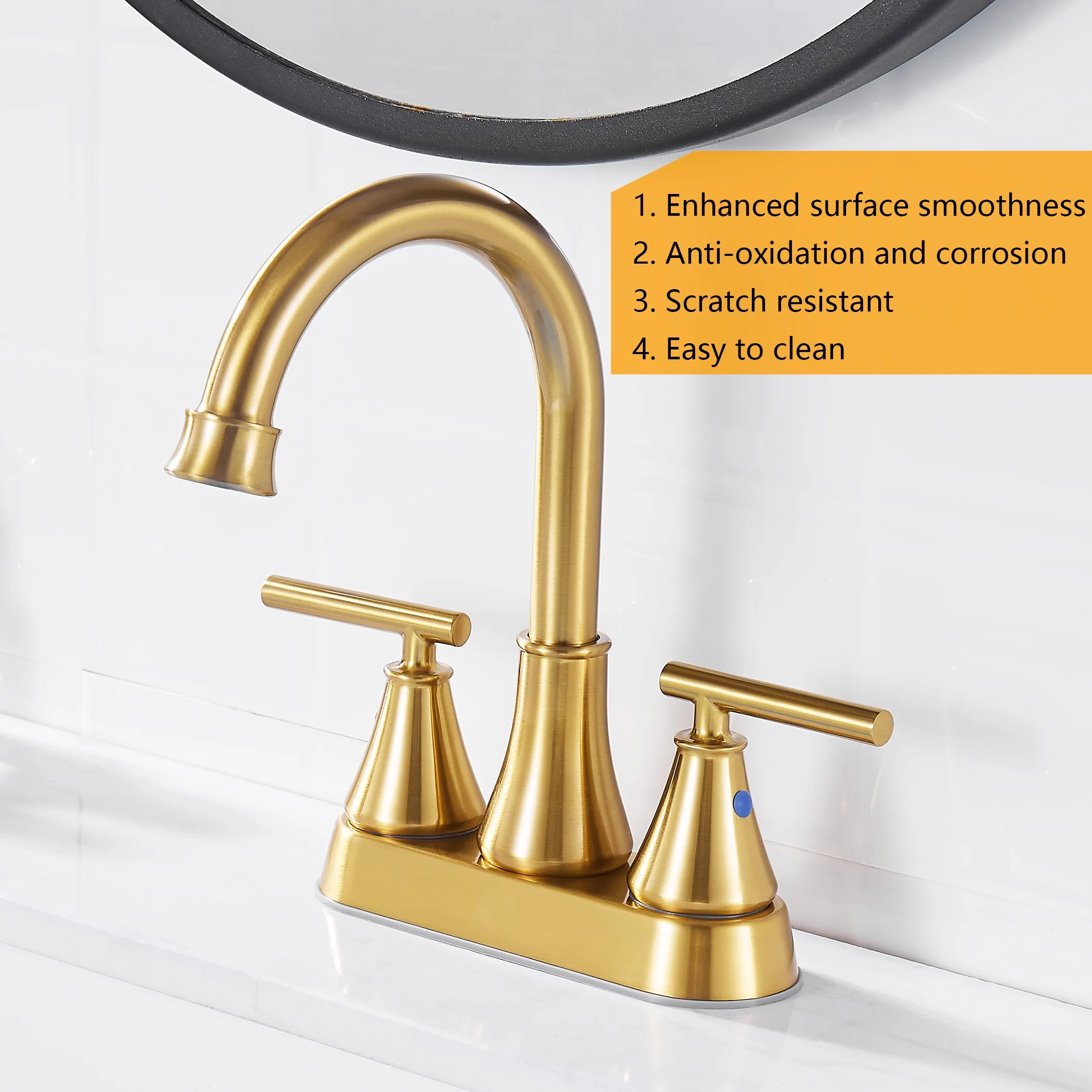 FRANSITON 4 Inch Faucet 2 Handle Bathroom Sink Faucet Lead-Free Brushed Nickel Bath Sink Faucet with Pop-up Drain Stopper and Supply Hoses