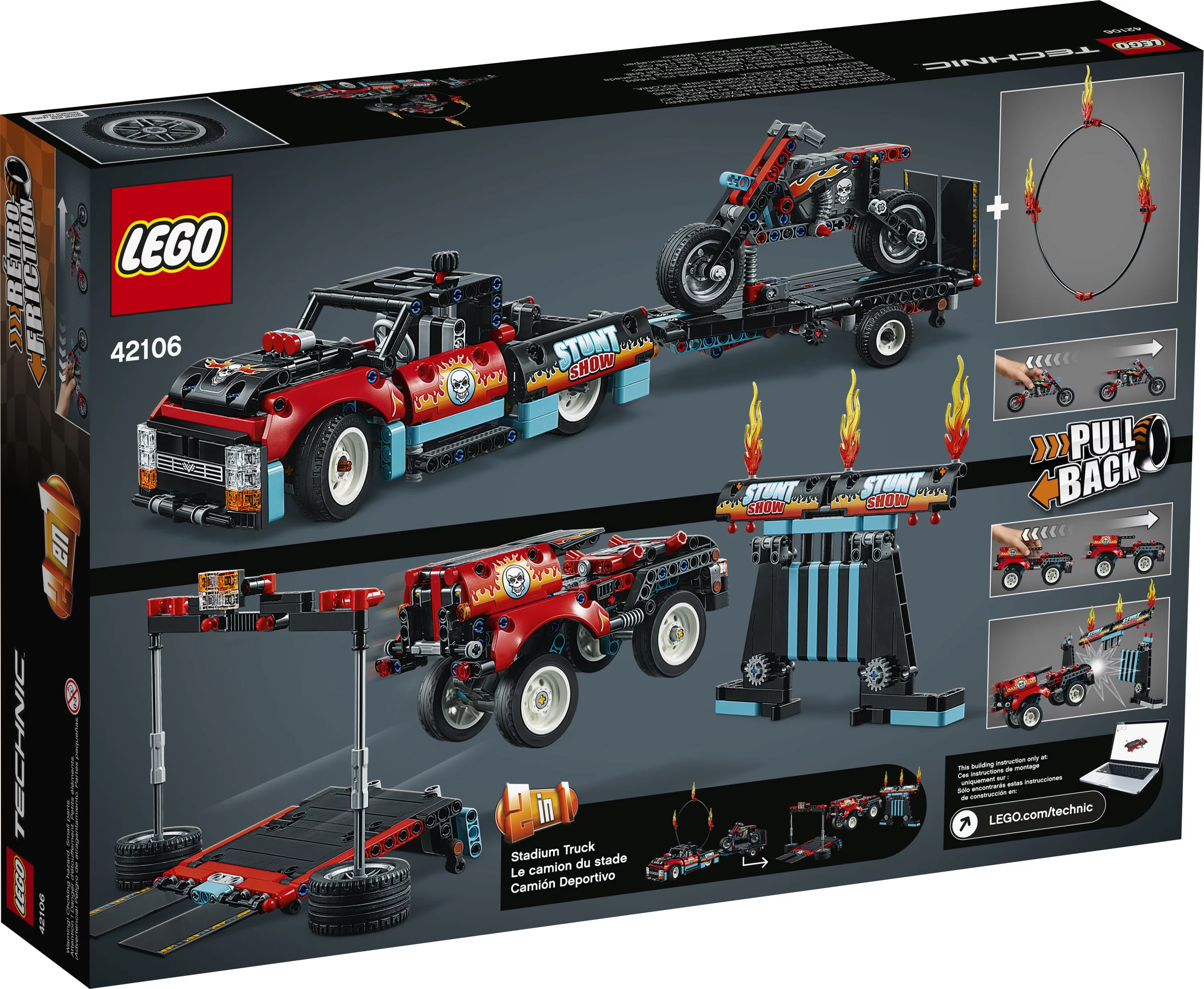 LEGO Technic Stunt Show Truck & Bike 42106 Building Kit with Motorcycle, Toy Truck and Trailer (610 pieces)