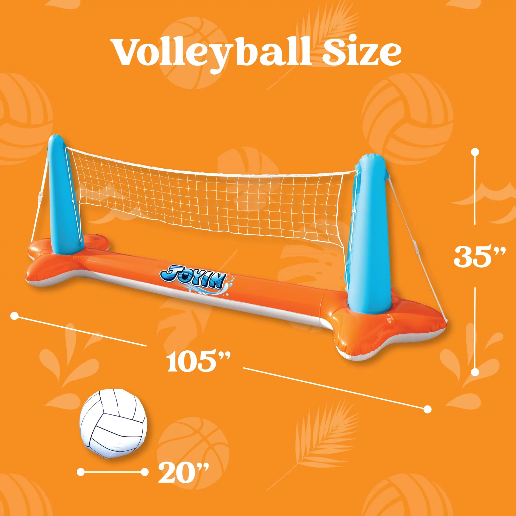 Joyin 2 Sets Inflatable Pool Game Float Set Volleyball Net & Basketball Hoops, Kids, Adult, Summer Floaties, Orange