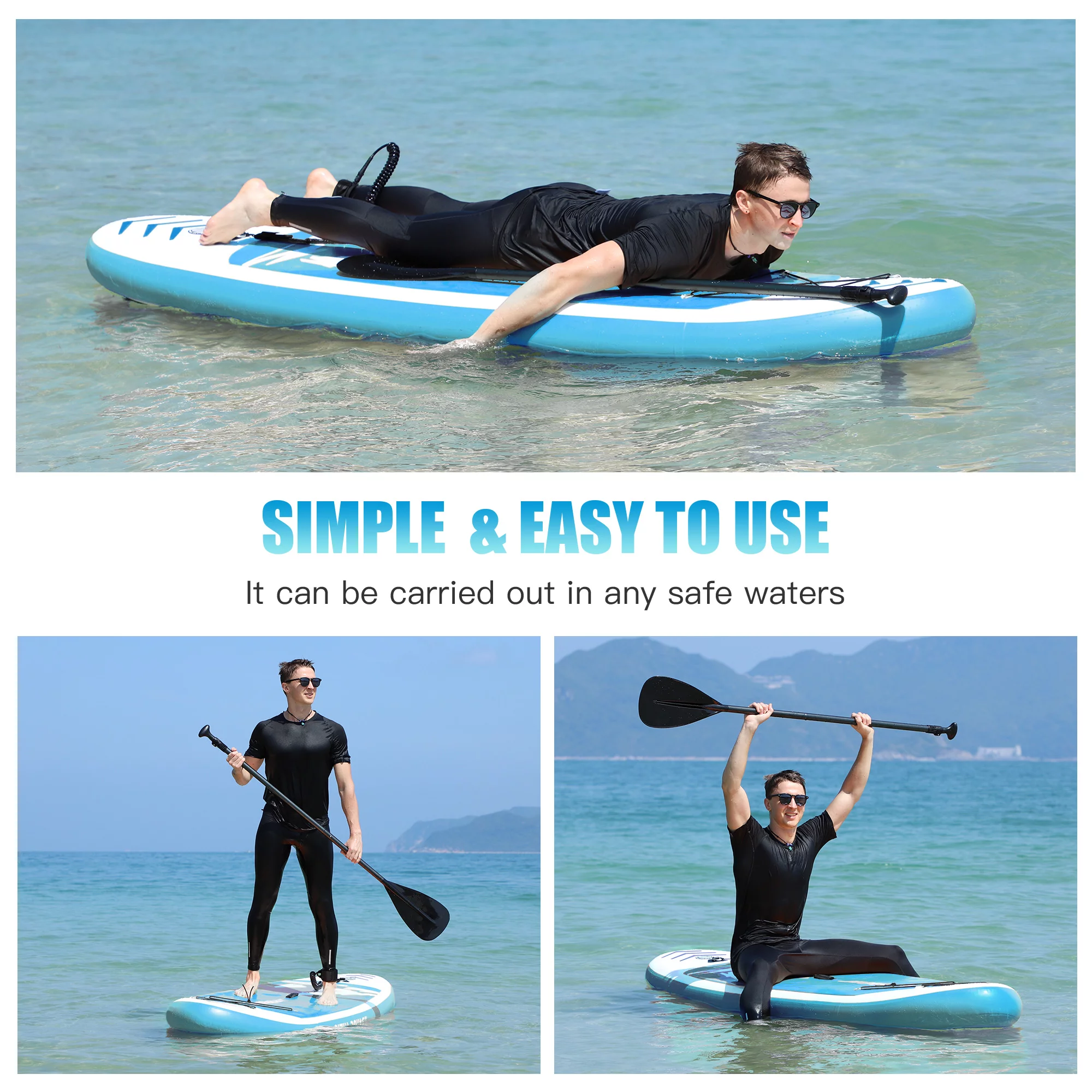 Famistar 10′ Inflatable Stand Up Paddle Board (6″Thick) with SUP/ 3 Pins | Wide Stance, Bottom Fin for Paddling, Surf Control, Non-Slip Deck |Youth & Adult Standing Boat-Blue