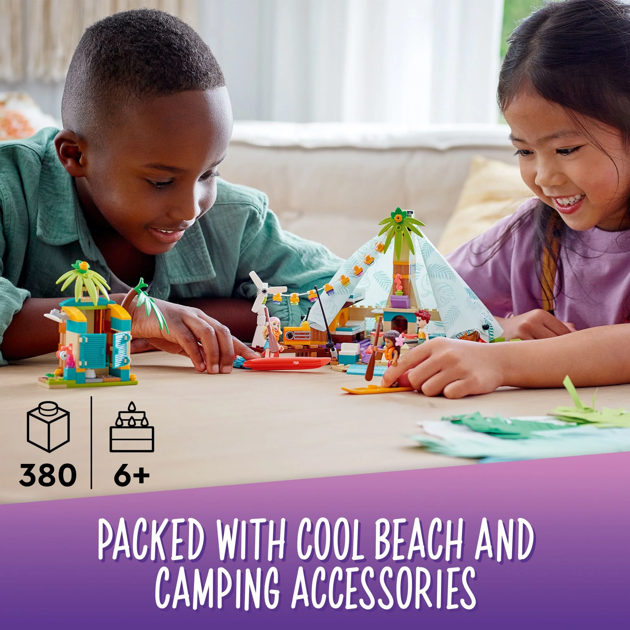 LEGO Friends Beach Glamping 41700 Building Kit; Creative Gift for Kids Aged 6 and up Who Love Nature Toys and Popular Glamping Trips (380 Pieces)