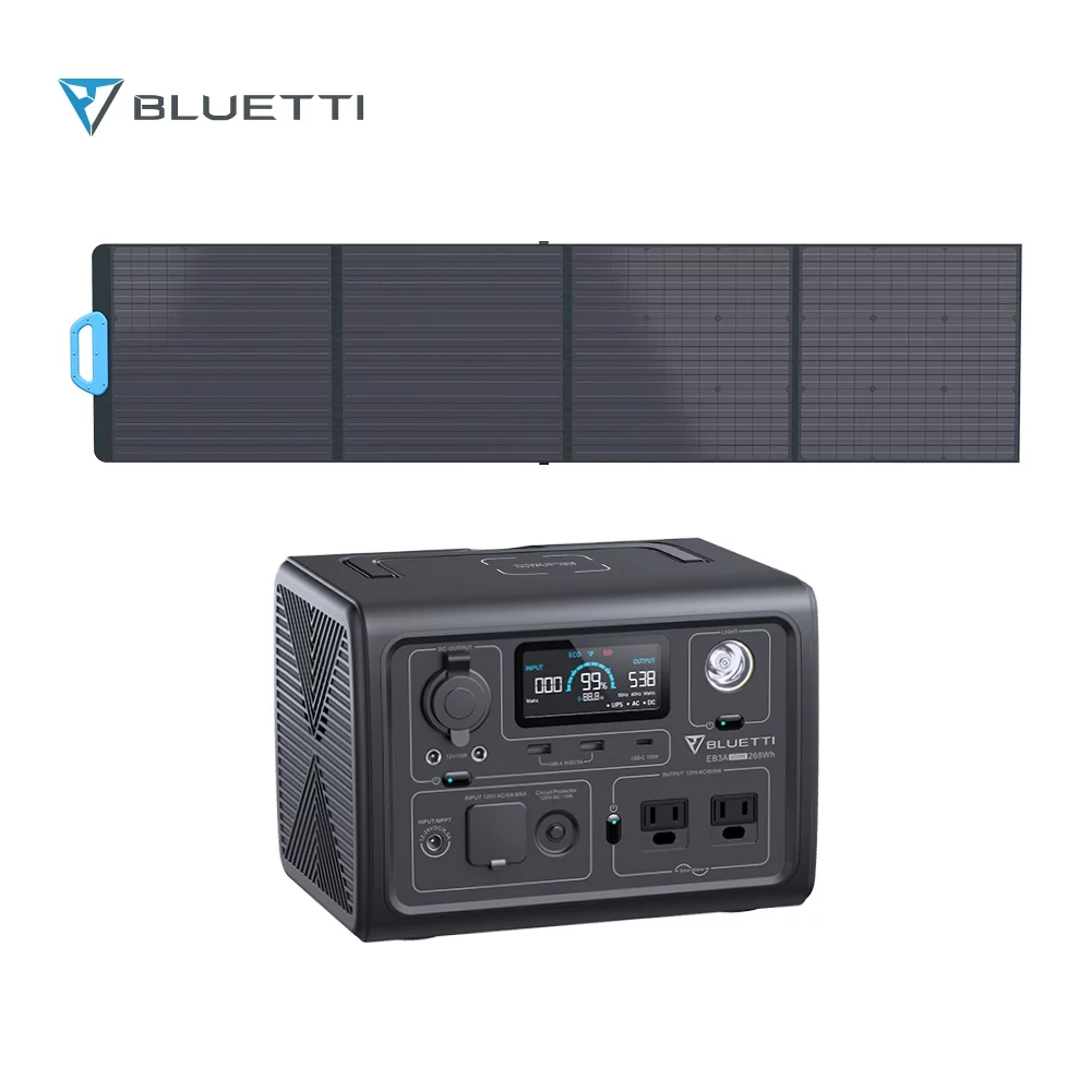 Bluetti Solar Generator EB3A,With 200W Solar Panel, 268Wh Portable Power Station, 600W (1200W Surge) AC Output, for Outdoor Camping, Van/RV Travel, Emergency