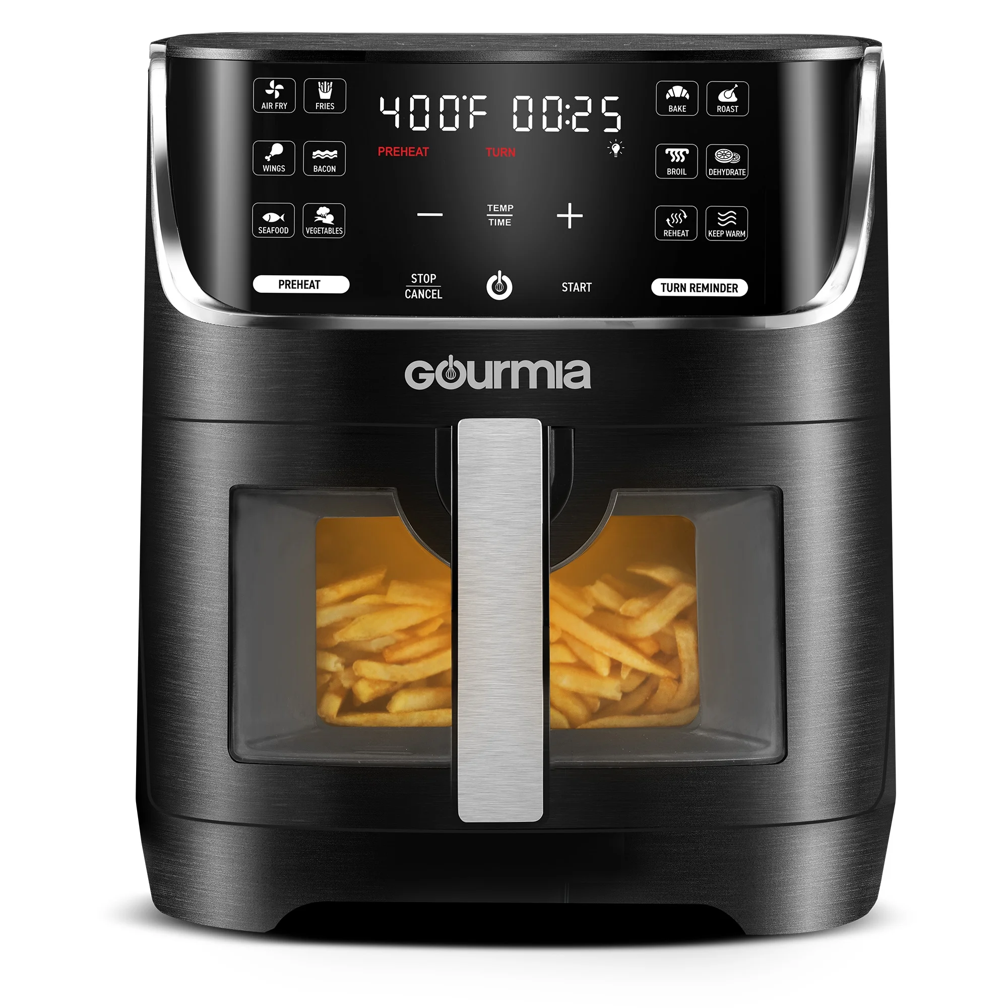 Gourmia 8 Qt Digital Window Air Fryer with 12 One-Touch Presets, GAF824, New