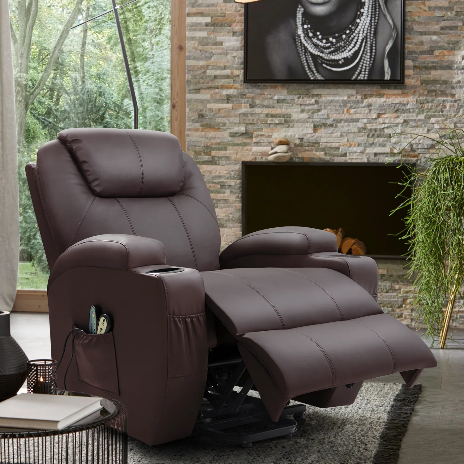 Lacoo Power Lift Recliner with Massage and Heat, Black Faux Leather