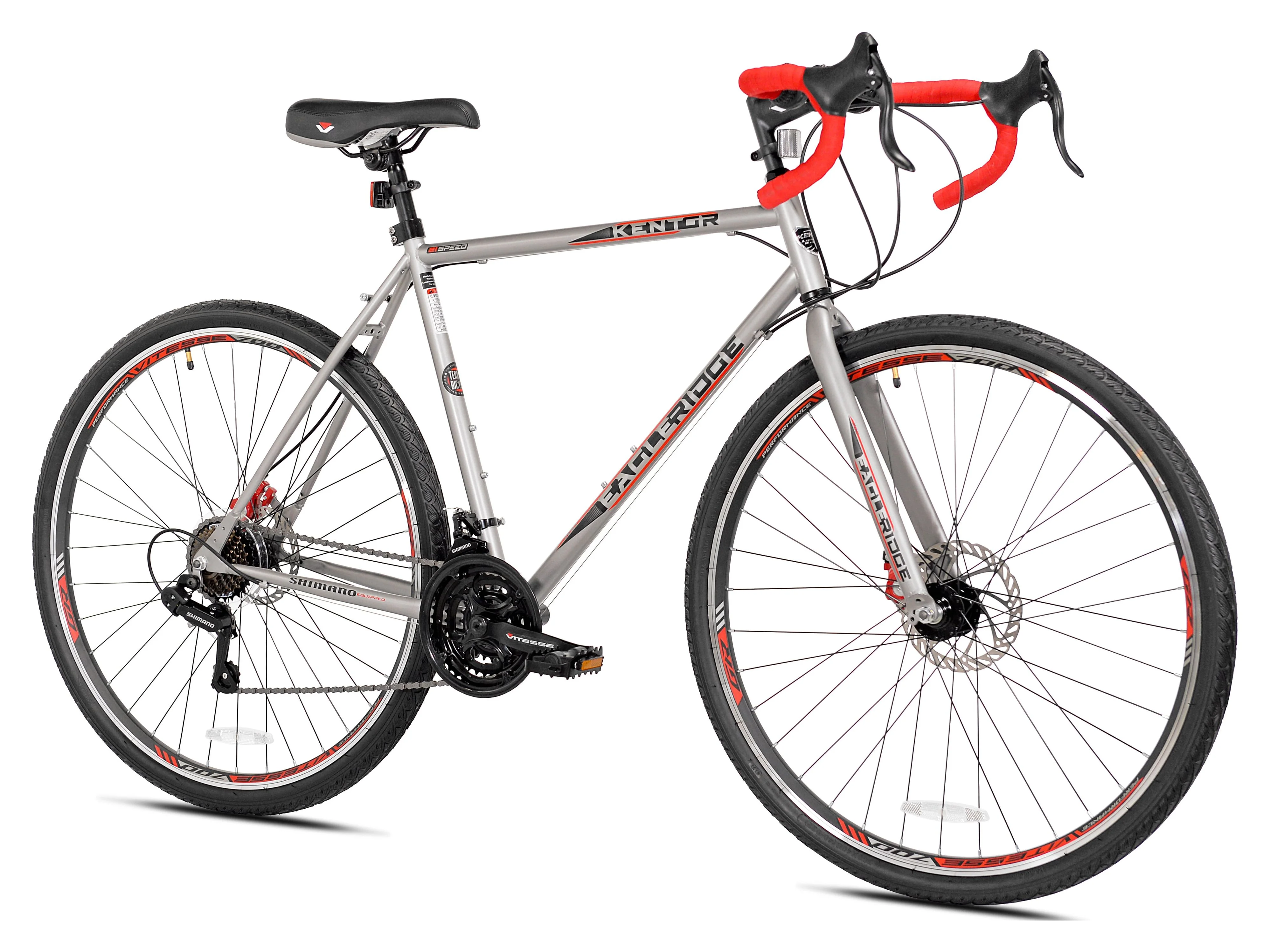 Kent Bicycles 700c Eagle Ridge Adventure Gravel Men’s Large Bike, Silver, Red