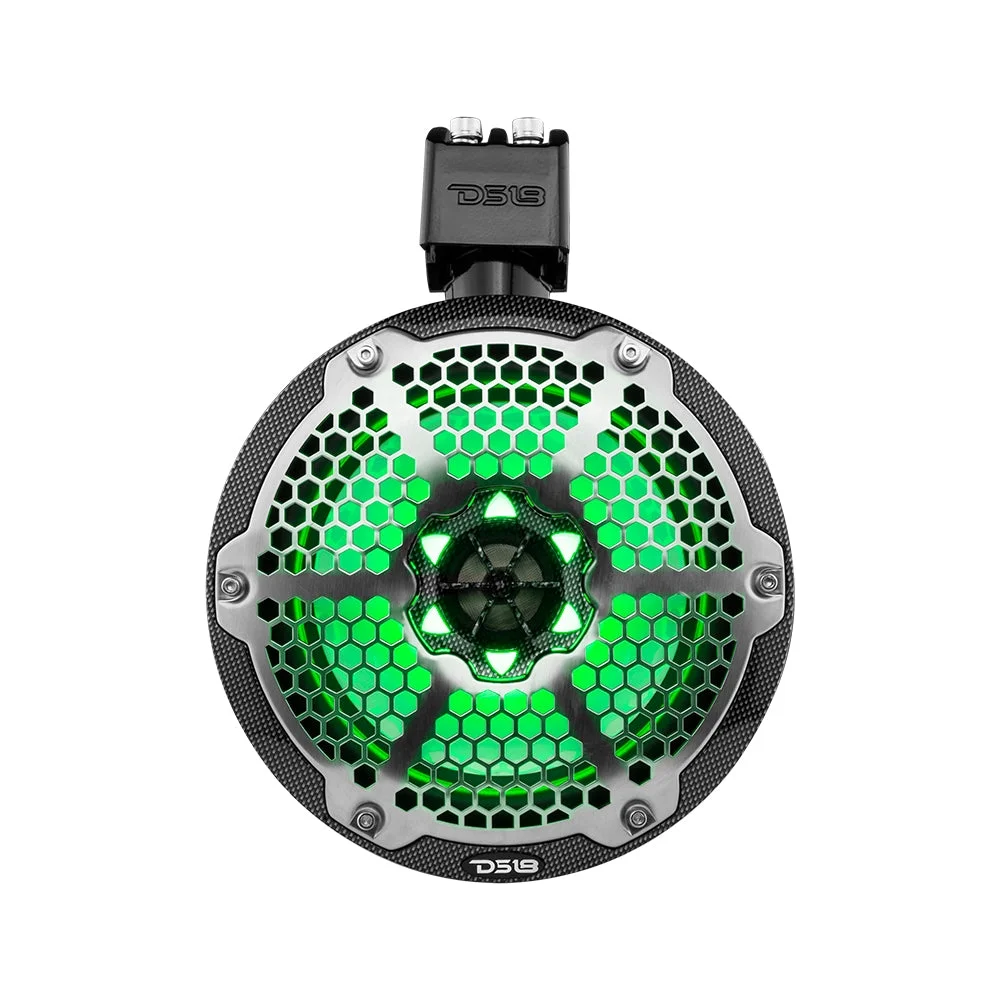 DS18 8″ Marine Tower Speakers with RGB LED Lights 370W Carbon Fiber CF-X8TP