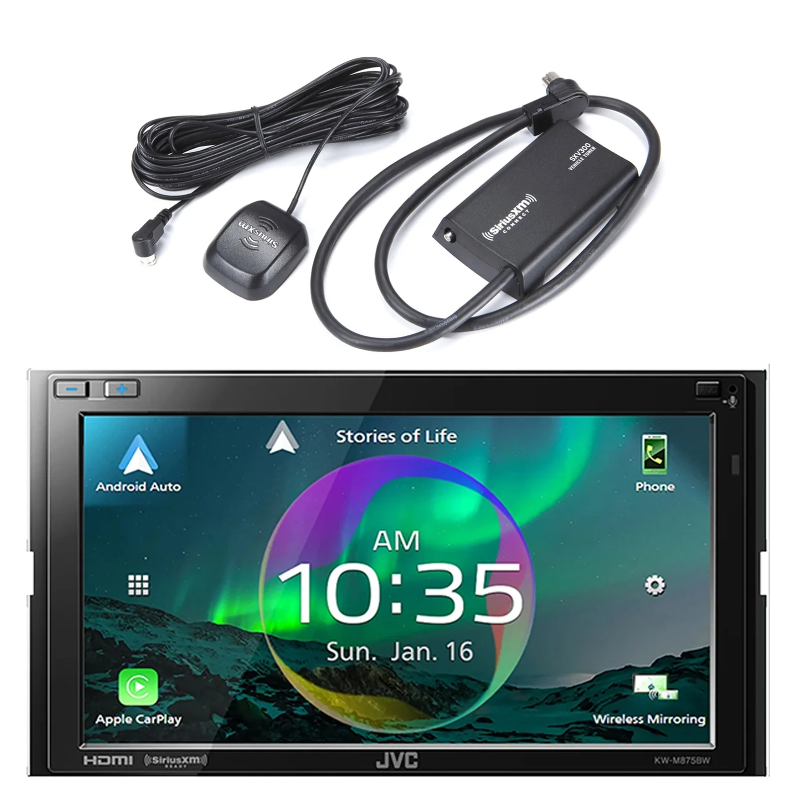 JVC Double DIN In-Dash 6.8″ Touchscreen HDMI/WiFi Bluetooth USB Digital Multimedia Vehicle Radio Receiver with Satellite Radio Vehicle Tuner Kit