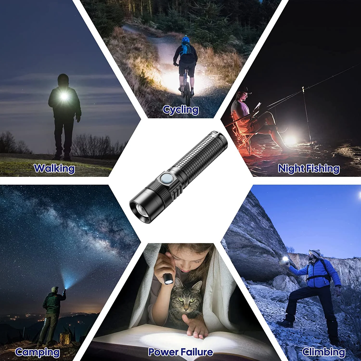 10000 Lumens Rechargeable Flashlights, Powerful Flashlight for Hiking Hunting Camping, Zoomable Outdoor LED Handheld Flashlights