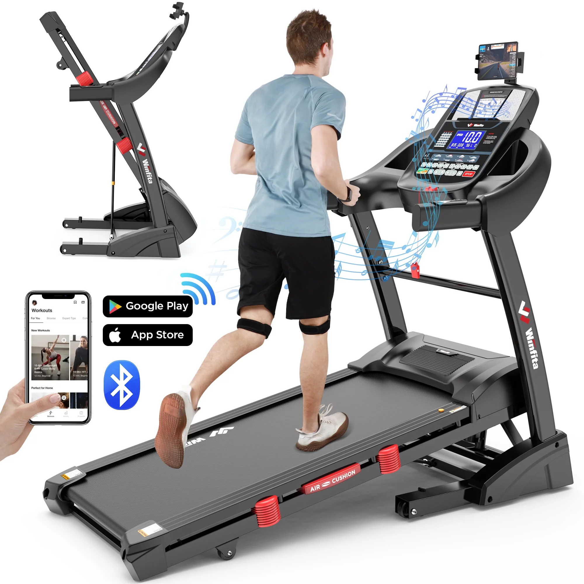 Famistar 4.5HP Folding Treadmill Clearance for Home with 15% Auto Incline 300 LBS Capacity Up to 10MPH Speed Running Machine