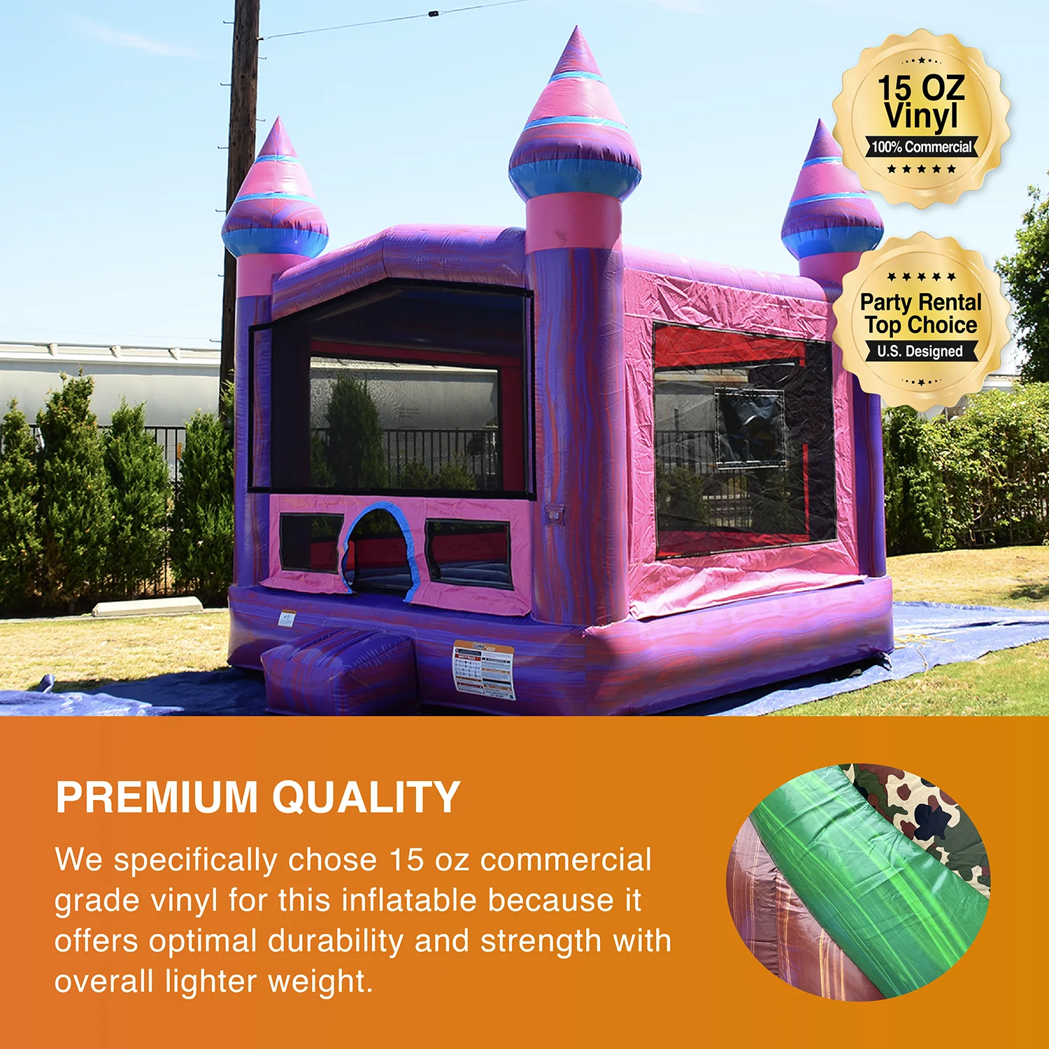 JumpOrange Purplish Commercial Grade Bounce House with Blower for Kids and Adults 13×13