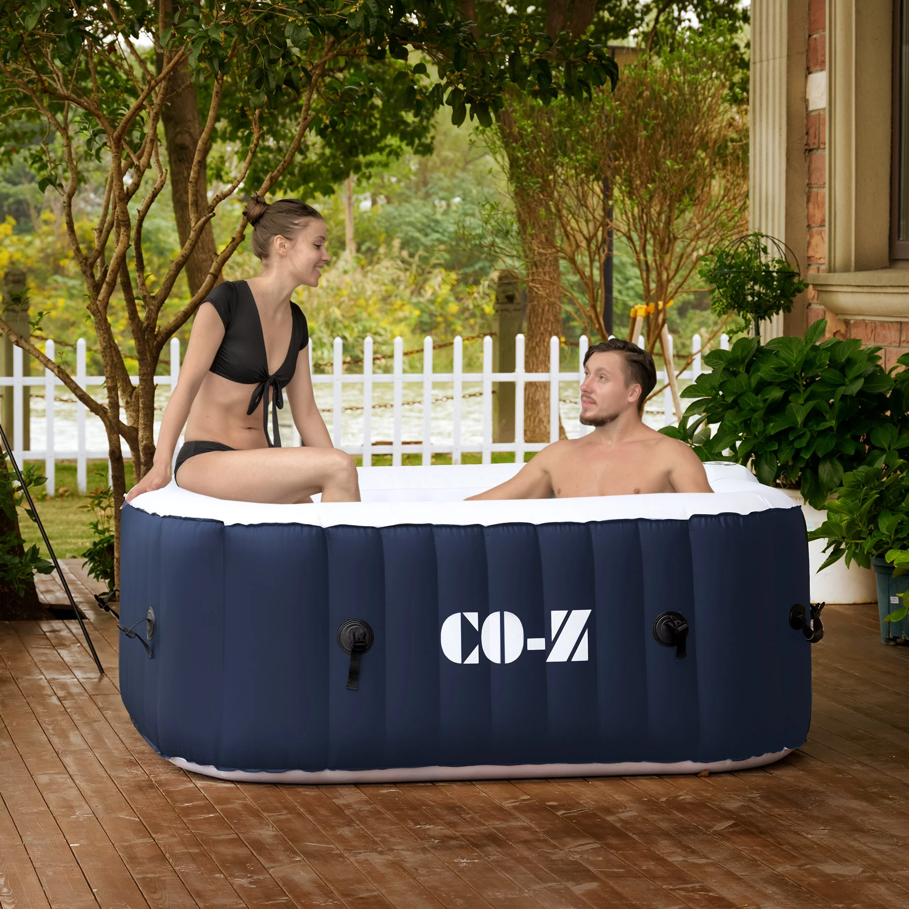 CO-Z 5x5ft PVC Square Inflatable Spa Tub & 120 Massaging Jets for Patio & More for 4-person Blue