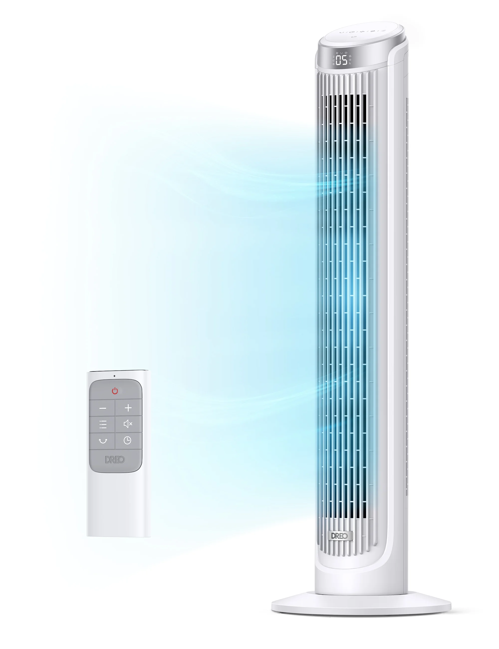 Dreo Tower Fan for Home 40 Inch, 90?? Oscillating Bladeless Fan with Remote, 5 Speeds, 4 Modes, 12H Timer, LED Display with Touch Control, Quiet Floor Fan for Bedroom, White