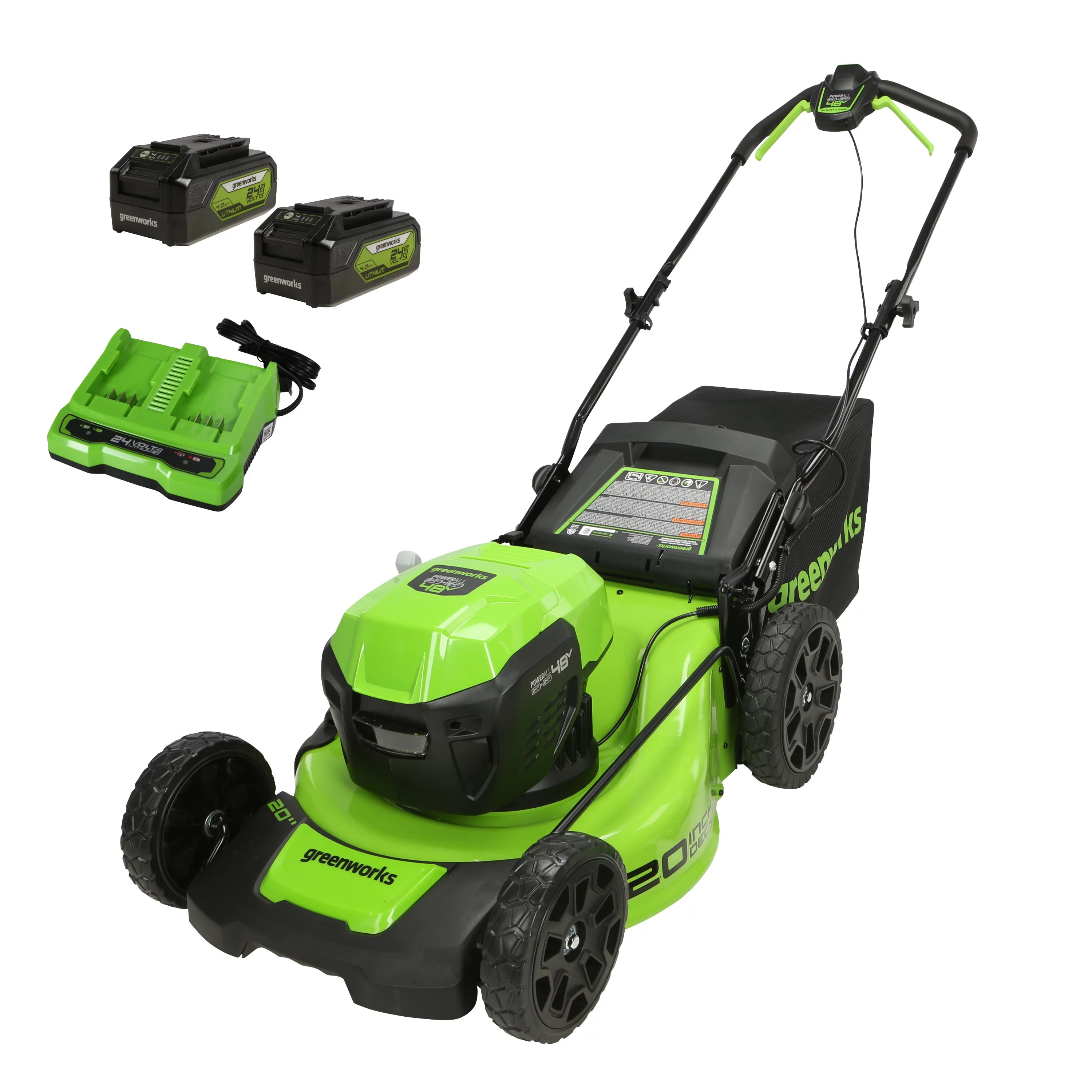 Greenworks 48V 20″ Battery-Powered Lawn Mower Two (2) 4.0Ah USB Batteries & Charger