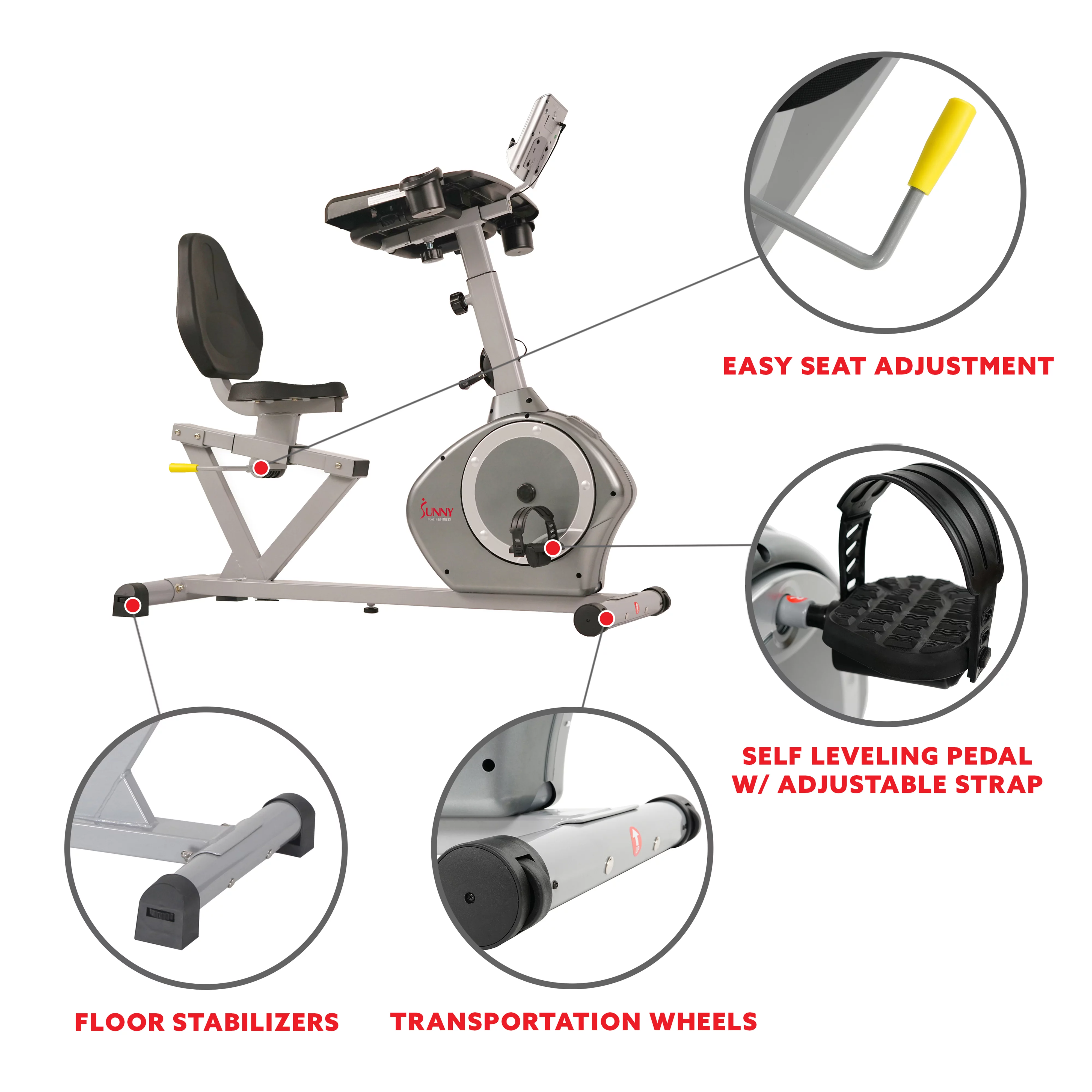 Sunny Health & Fitness Magnetic Indoor Stationary Recumbent Exercise Desk Bike Cardio Trainer, 350 lb Weight Capacity, SF-RBD4703