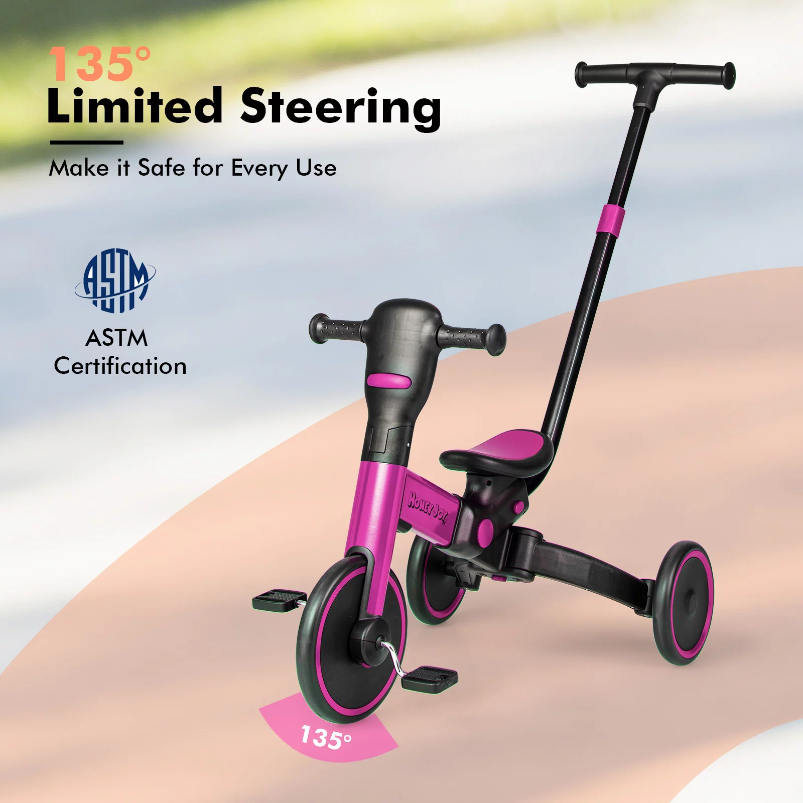 Infans 4-in-1 Kids Tricycle Foldable Toddler Balance Bike with Parent Push Handle Pink