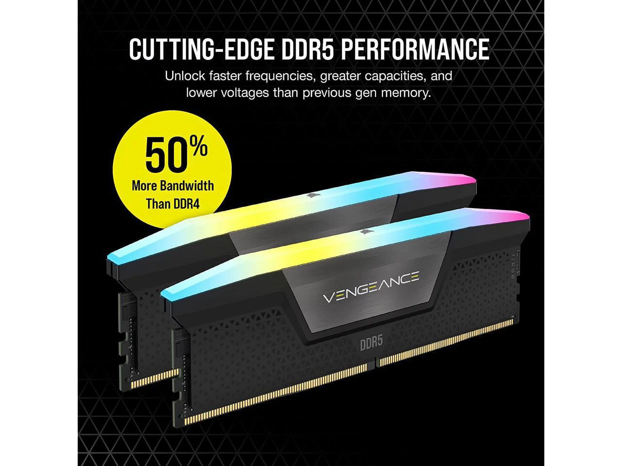 CORSAIR Vengeance RGB 32GB (2 x 16GB) 288-Pin PC RAM DDR5 5200 (PC5 41600) Desktop Memory Model CMH32GX5M2B5200C40