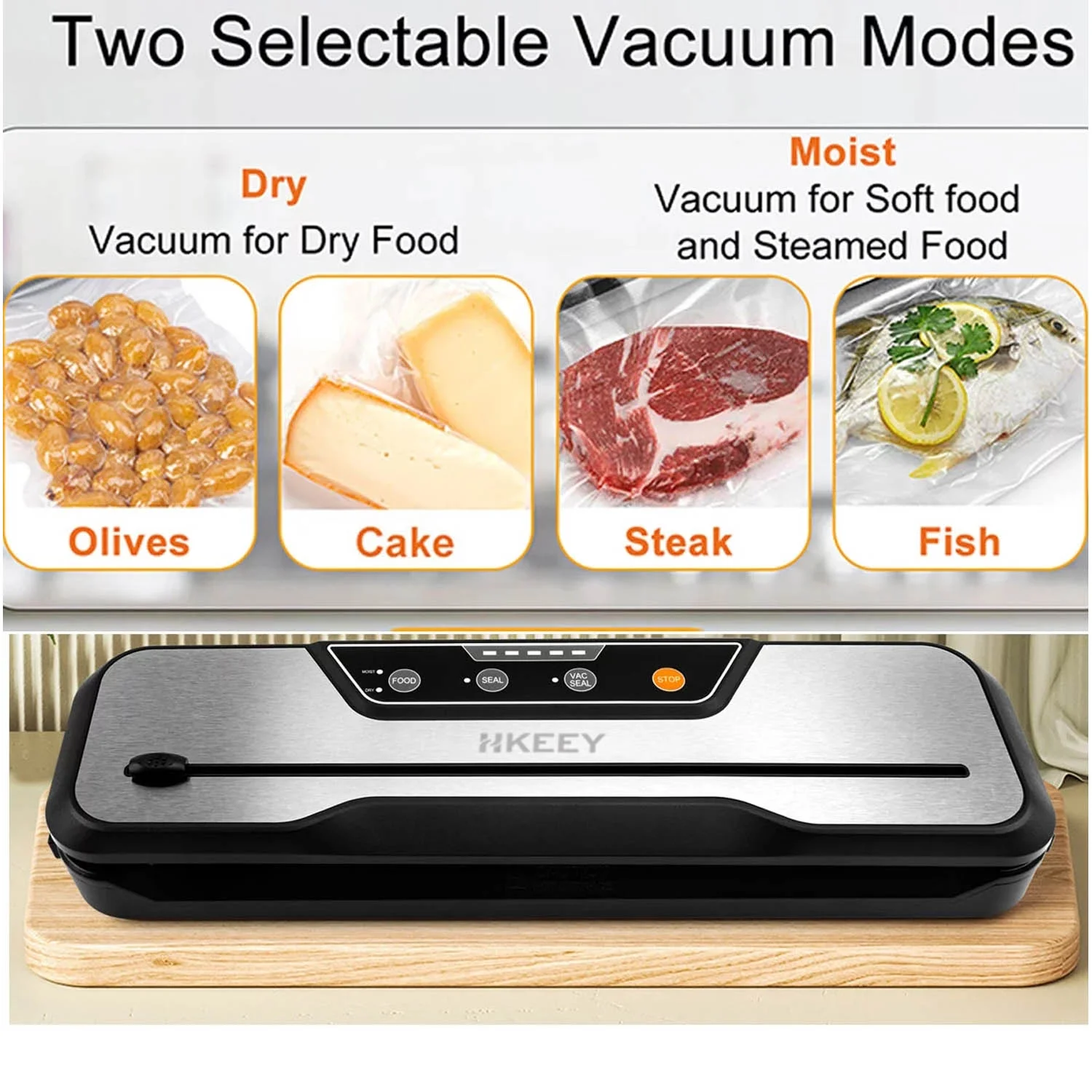 Food Vacuum Sealer Machine with 2 Rolls Food Vacuum Sealer Bags  .Food Storage Saver Dry & Moist Food Modes, Led Indicator Lights, Easy to Clean, Compact Design