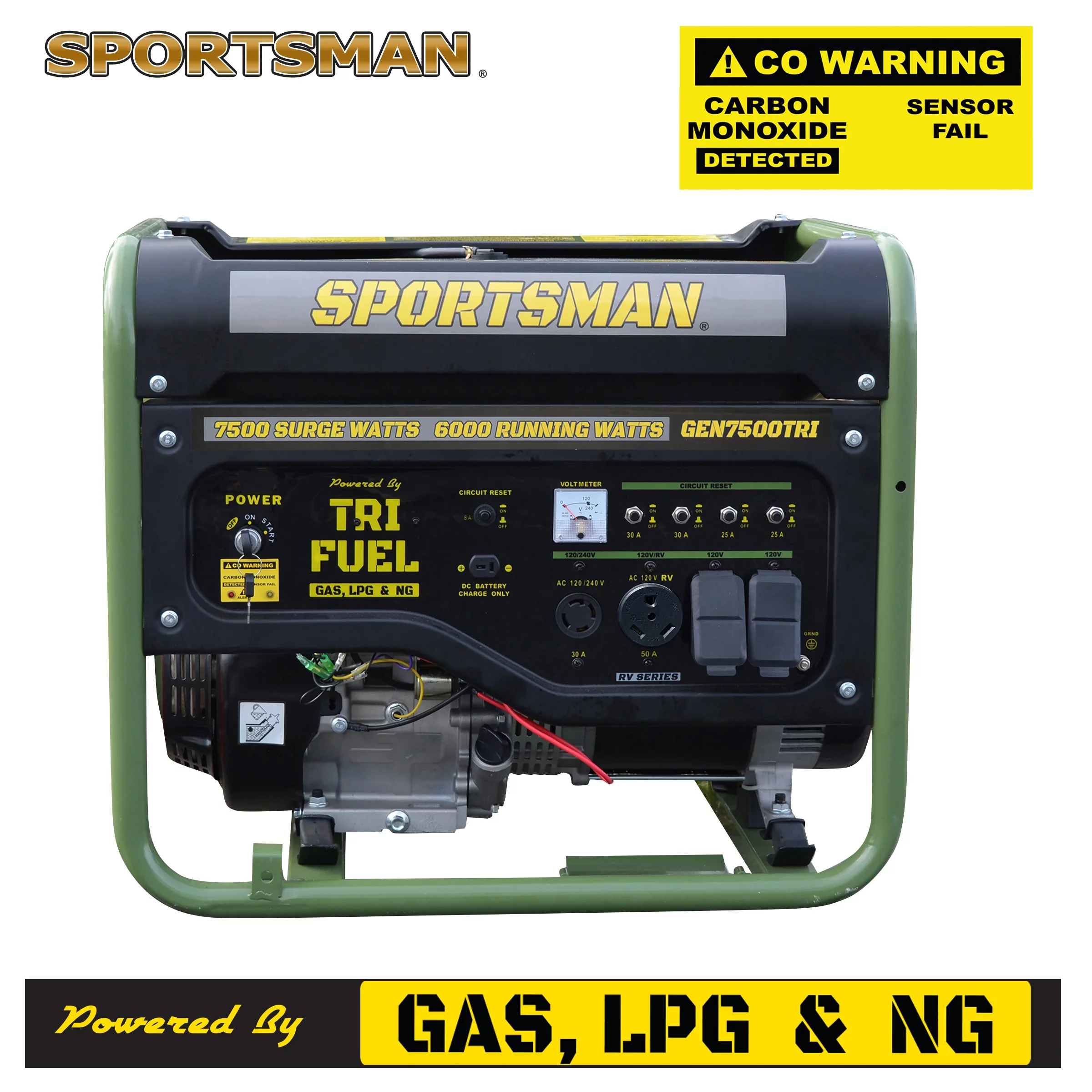 Sportsman 7500 Watts Portable Tri-Fuel Generator with CO Warning and Shut-off